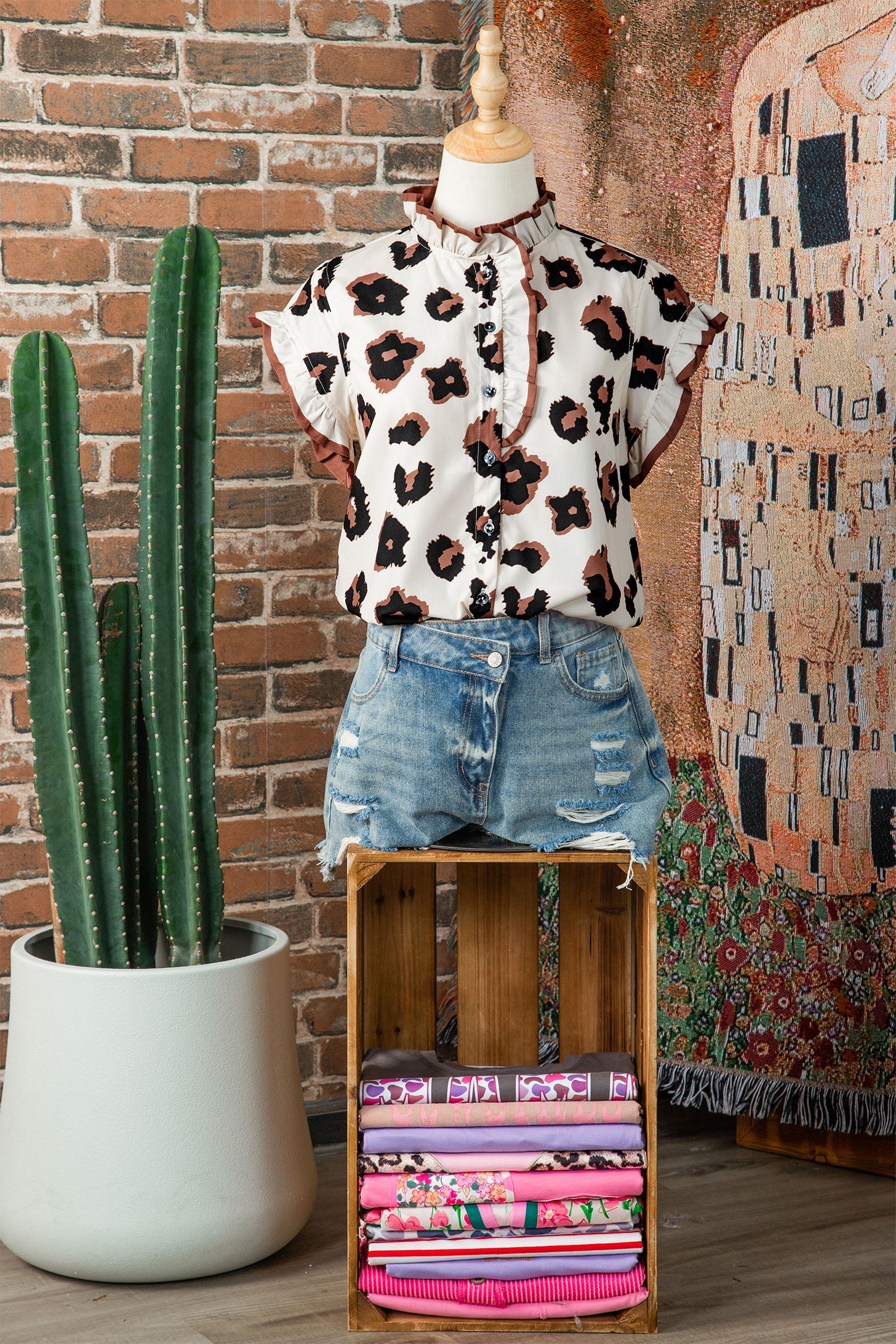 Leopard Print Ruffle Sleeve Blouse — women's everyday blouse | J&H Apparel