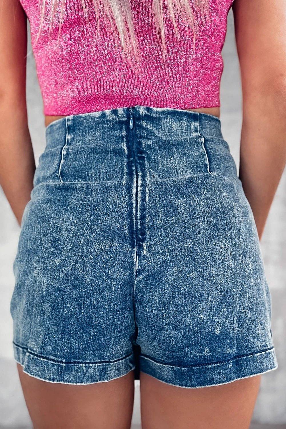 Dear-Lover Dropshipping Sail Blue Acid Wash Asymmetric Twisted Wrapped Zipped Denim Skort - Bottoms/Denim Shorts