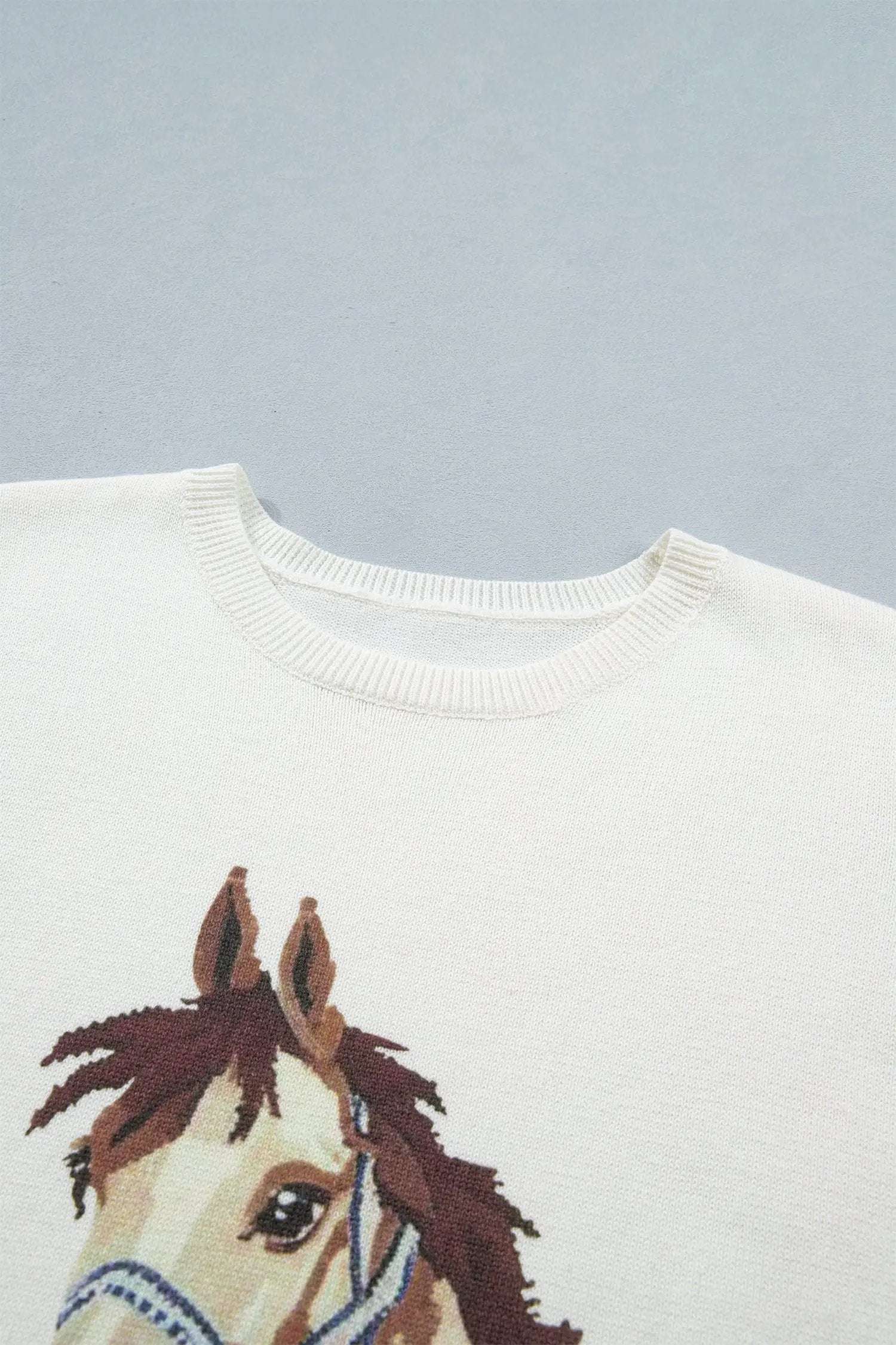 Dear-Lover Dropshipping White Wild West Horse Head Printed Short Sleeve Sweater - Sweaters & Cardigans/Short Sleeve Sweaters