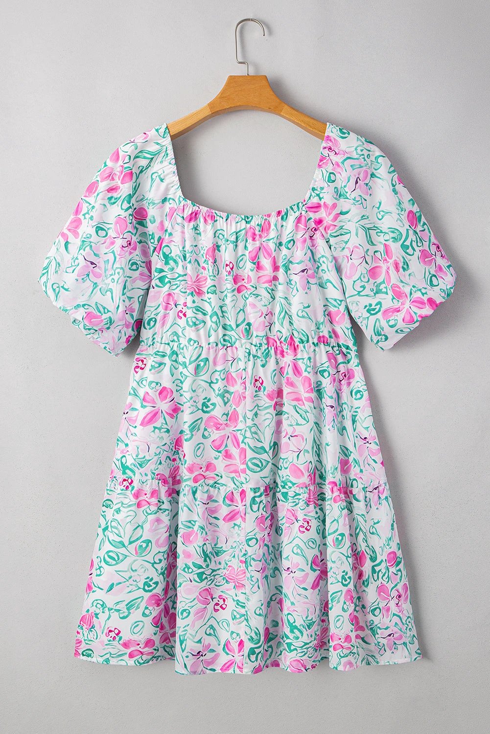 white floral print ric-rac trim square neck plus size mini dress for women casual everyday outfit