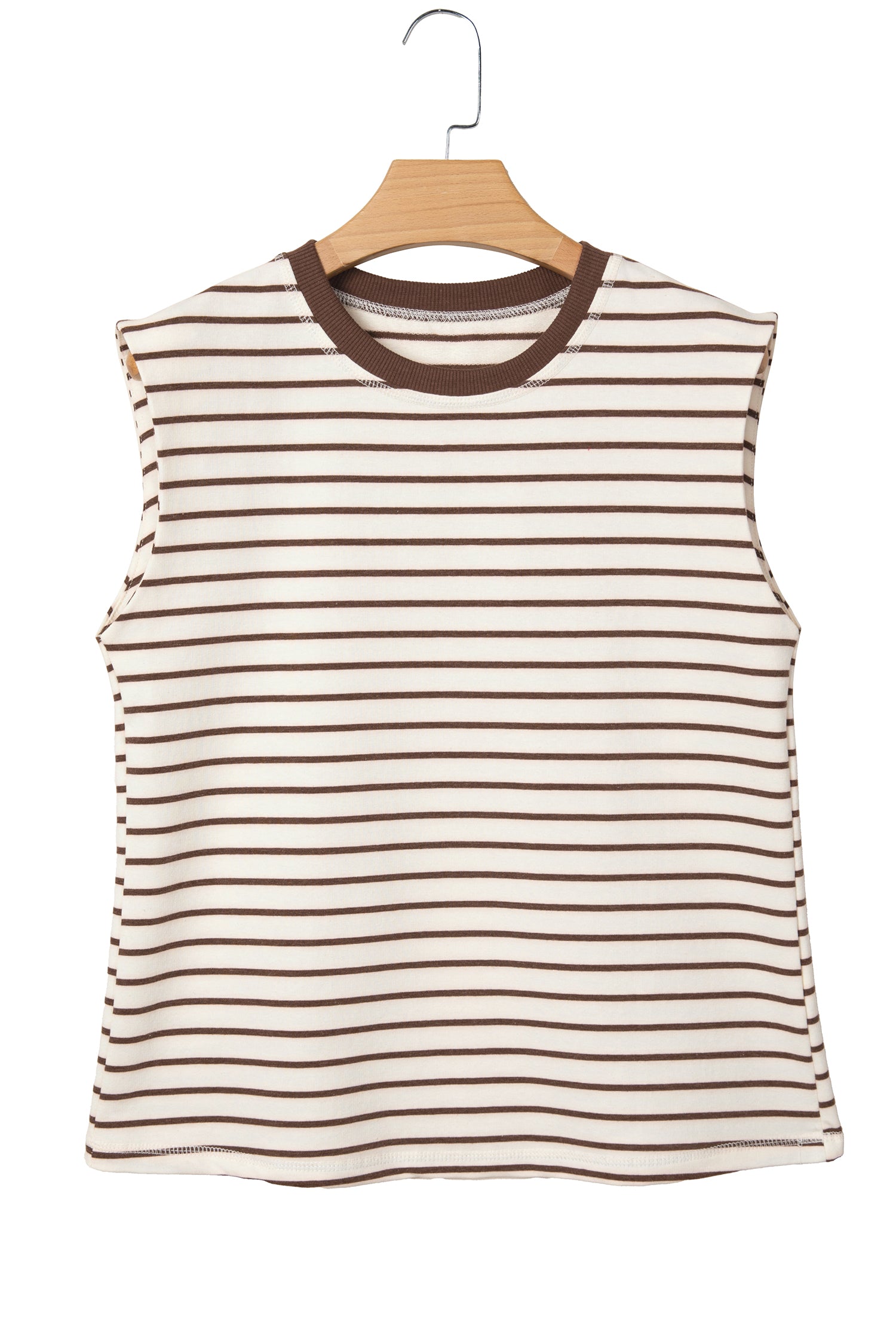 Stripe Ribbed Round Neck Trim Loose Tank Top