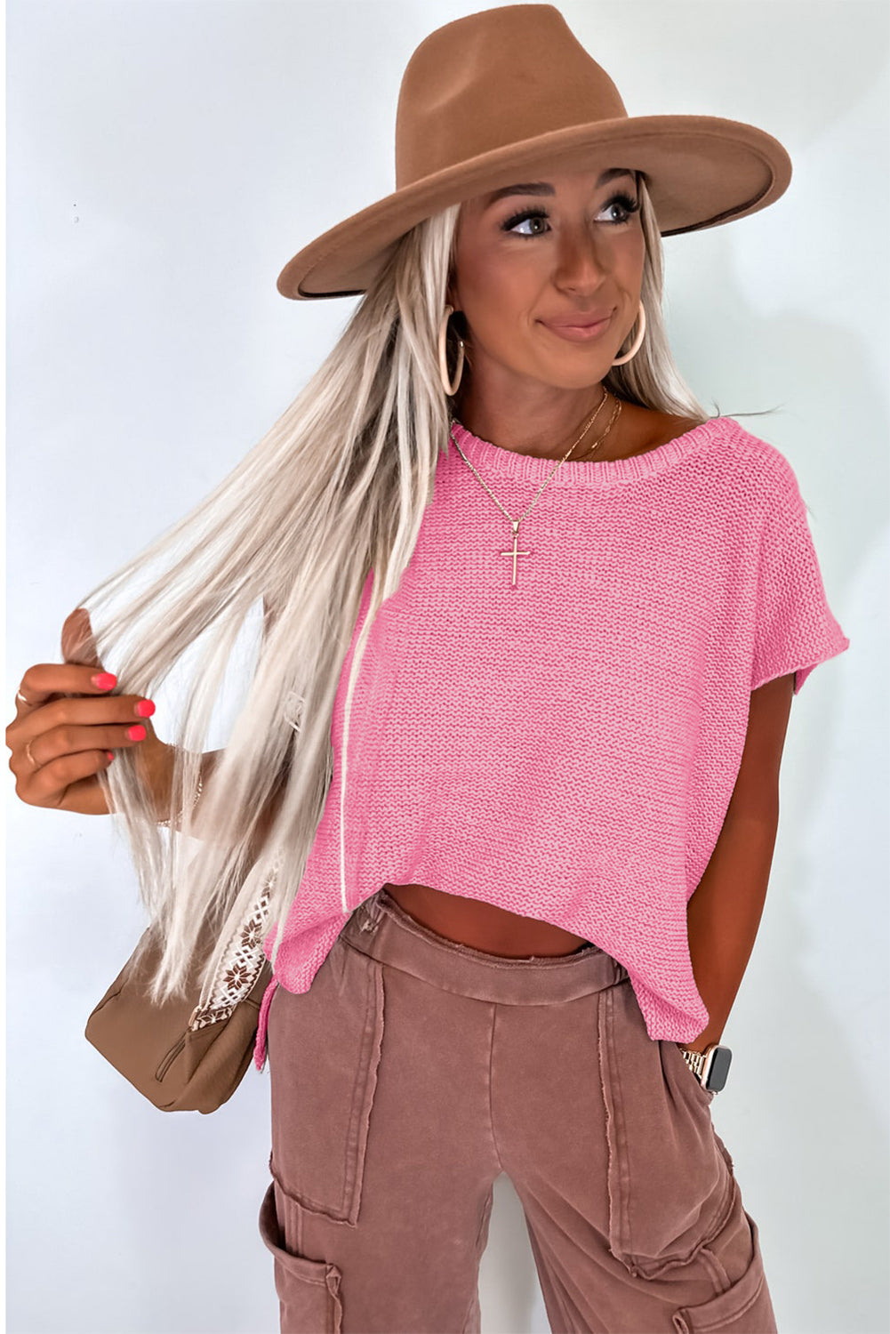 Jet Stream Solid Color Sweater Tee with Side Slits
