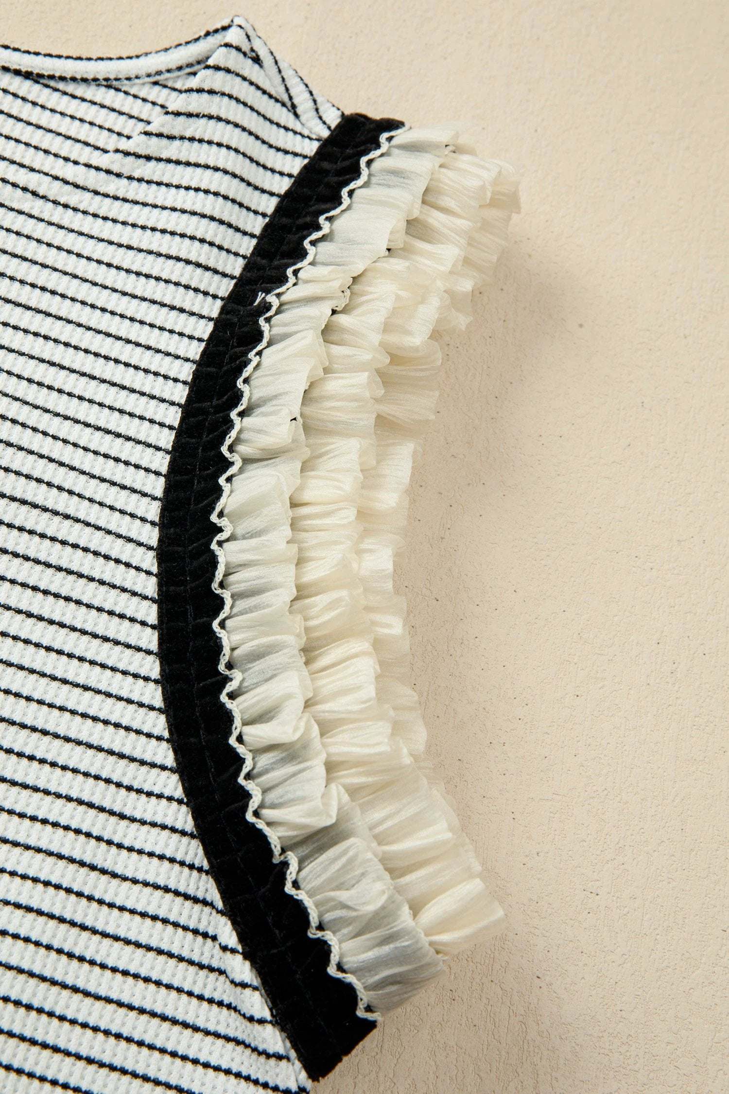 black stripe contrasted ruffle trim casual tank top for women casual everyday outfit