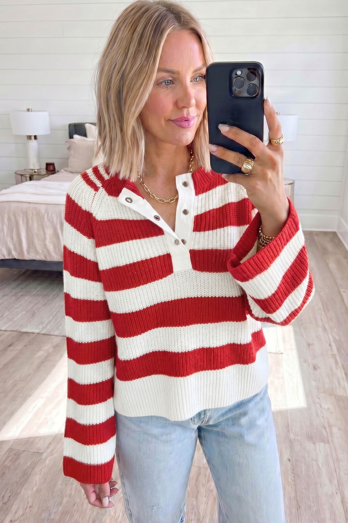 Stripe Striped Color Block V-Neck Long Sleeve Shift Sweater
