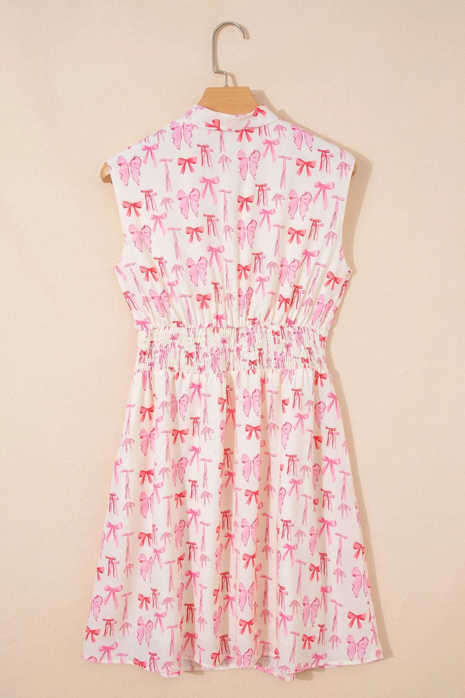 pink full zip cinched waist sleeveless bow mini dress for women casual everyday outfit