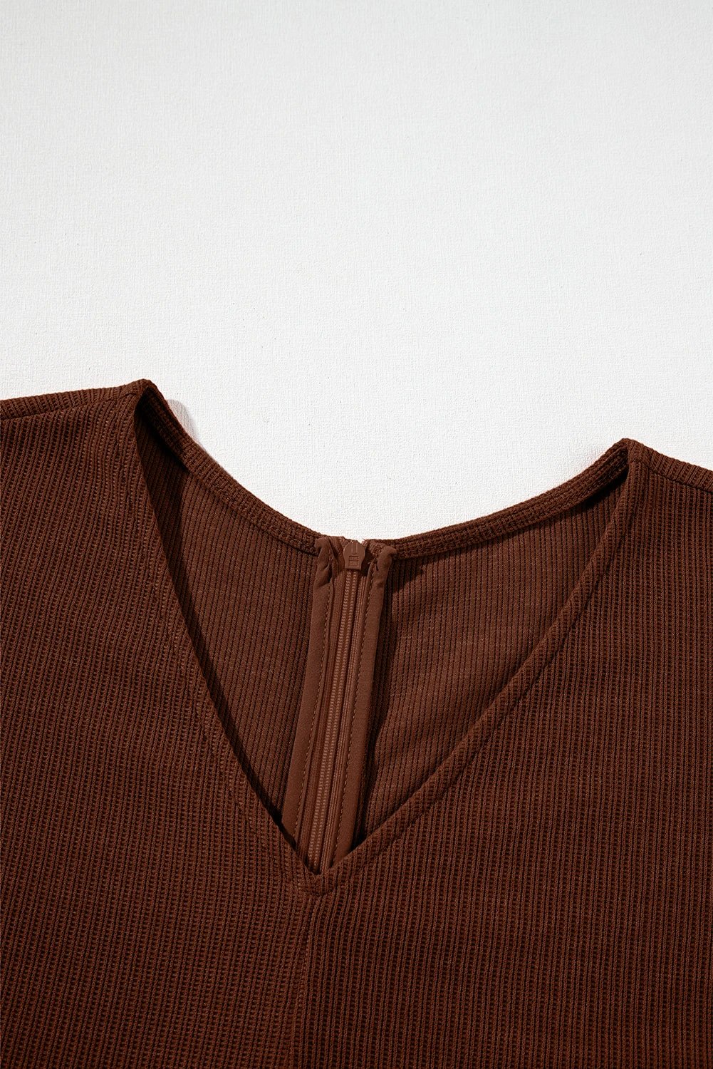 coffee solid color knit v neck zipped loose romper for women casual everyday outfit