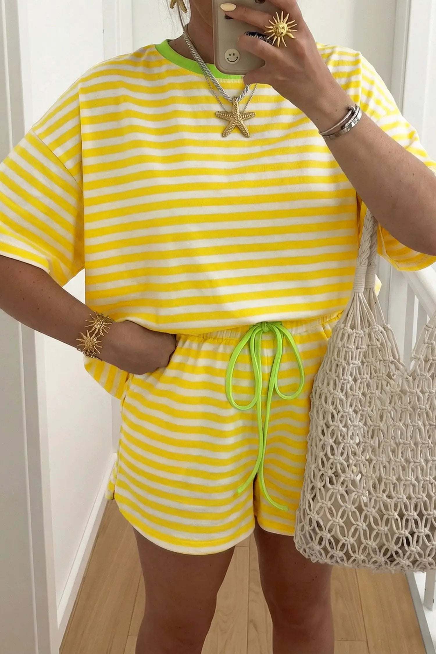 Striped tee and drawstring shorts set