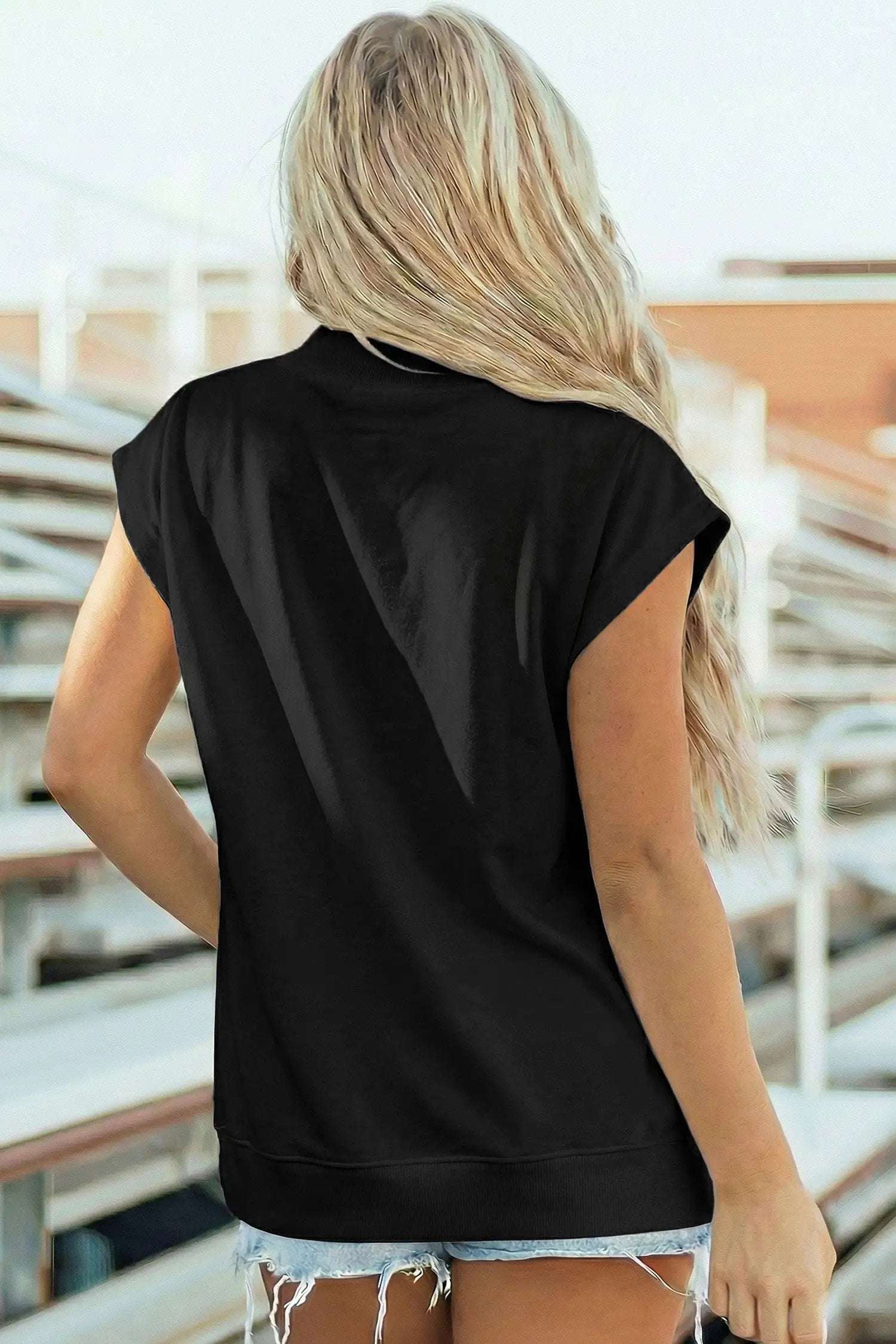 Dear-Lover Dropshipping Everyday Chic | High Neck Cap Sleeve Top Relaxed Fit Blouse - Blouses Tops/Tops & Tees