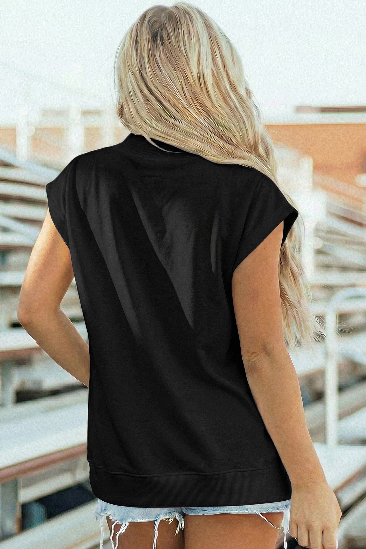 Everyday Chic | High Neck Cap Sleeve Top Relaxed Fit Blouse