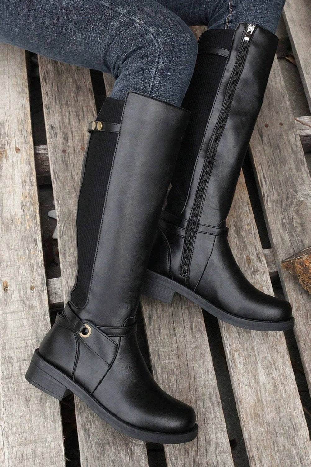 Side zip knee high boots with chunky low heel showcasing Main Character Energy style