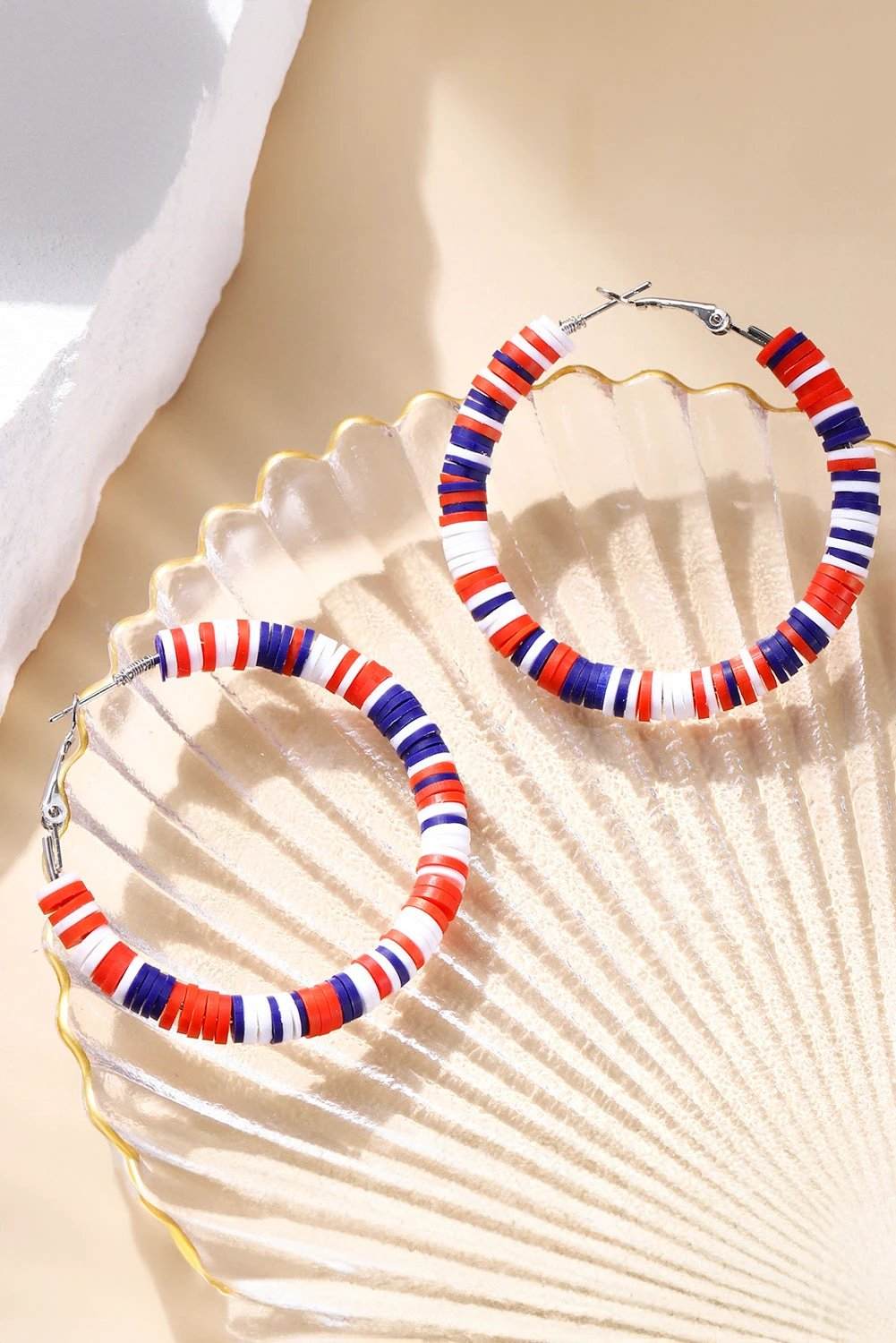fiery red patriotic multicolored bead hoop earrings for women casual everyday outfit