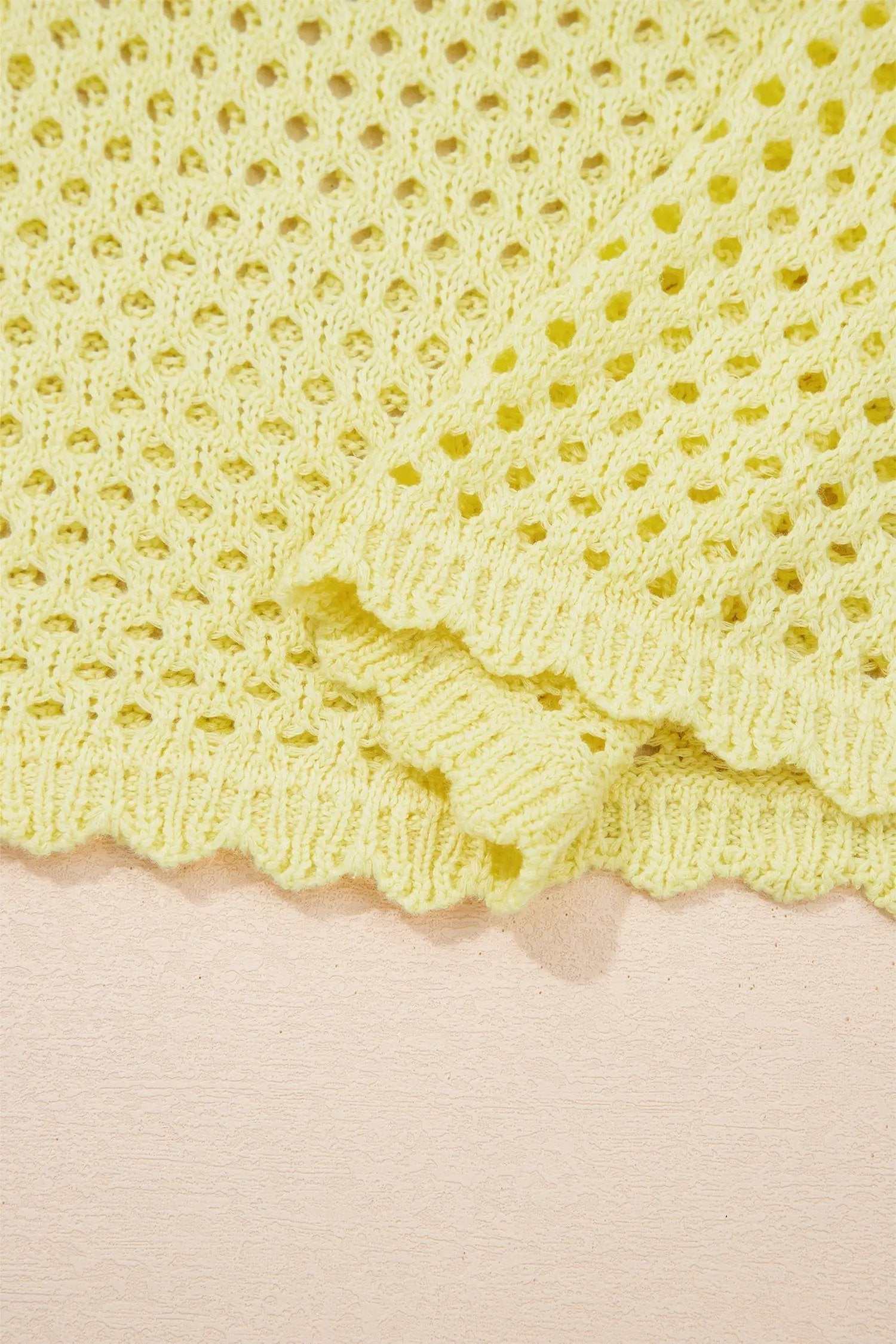 Hollow Out Knit Top with scalloped trim and long sleeves