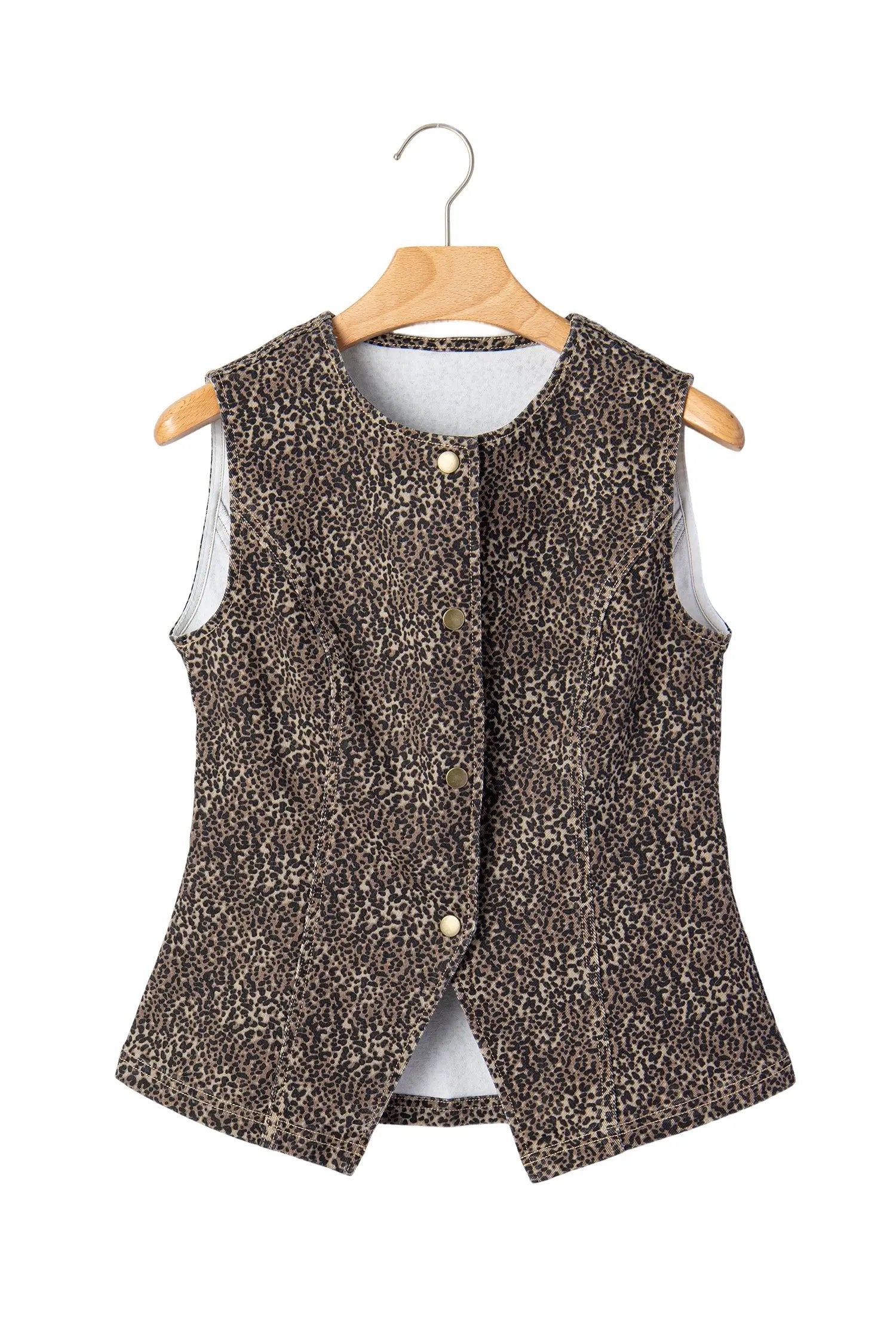 J&H Apparel Brown Leopard Print Slim Denim Vest - Tank Tops Tops/Tank Tops