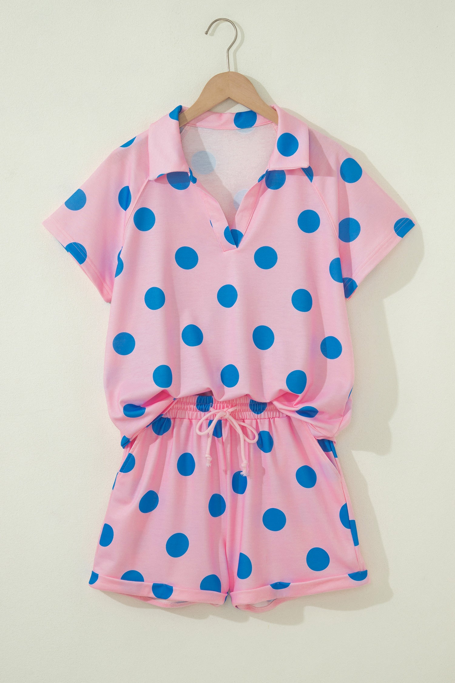 Polka Dot Tee Short Set | V-Neck Casual Outfit Set