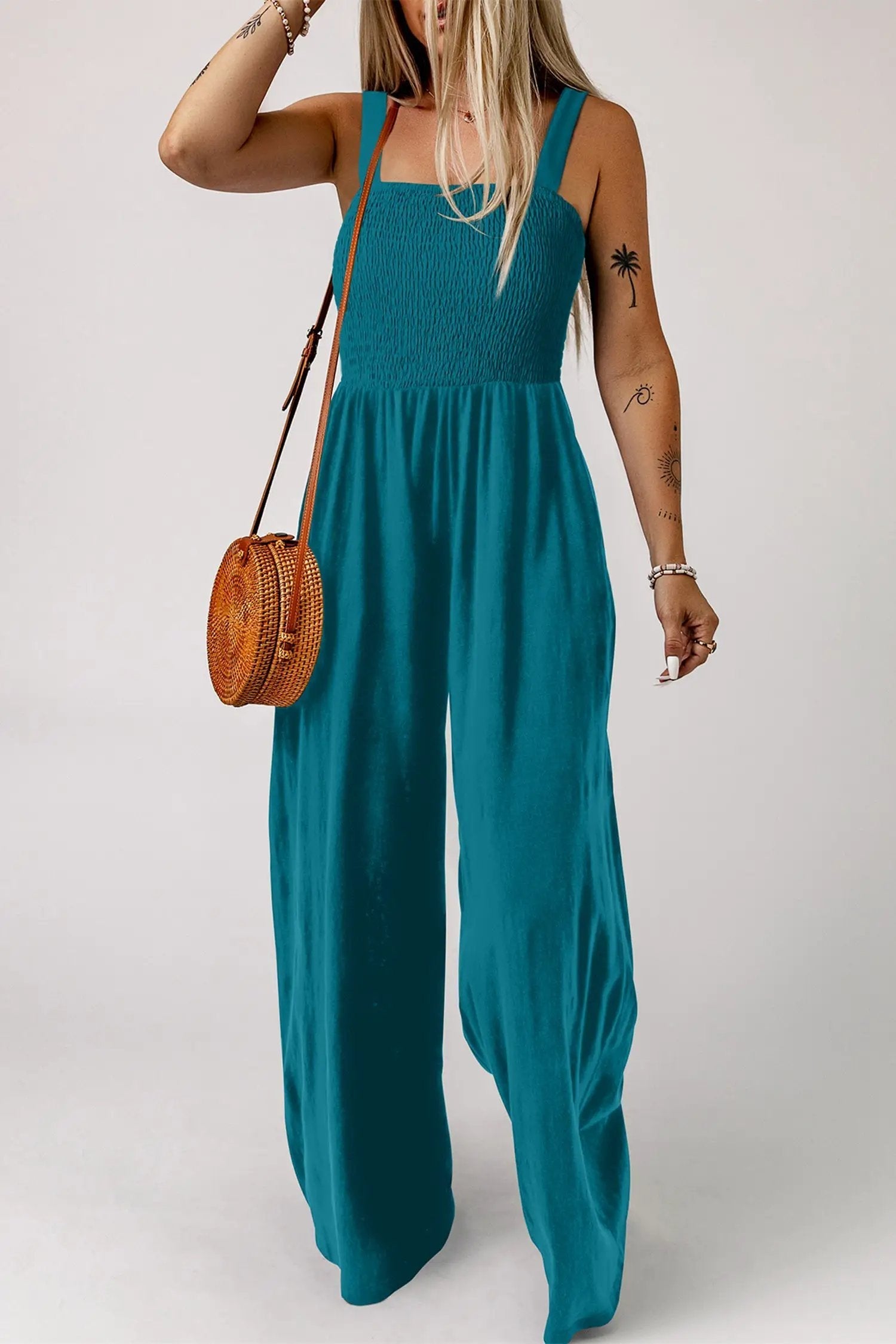 Smocked Square Neck Jumpsuit