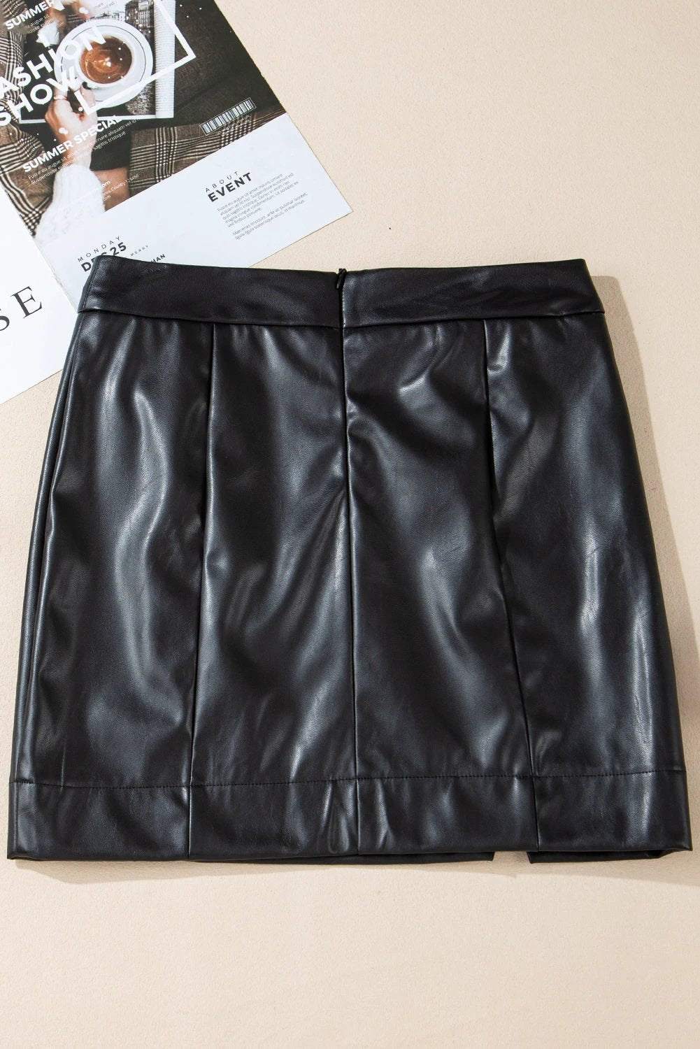 black pu leather side slits slim fit high waist mini skirt for women casual everyday outfit