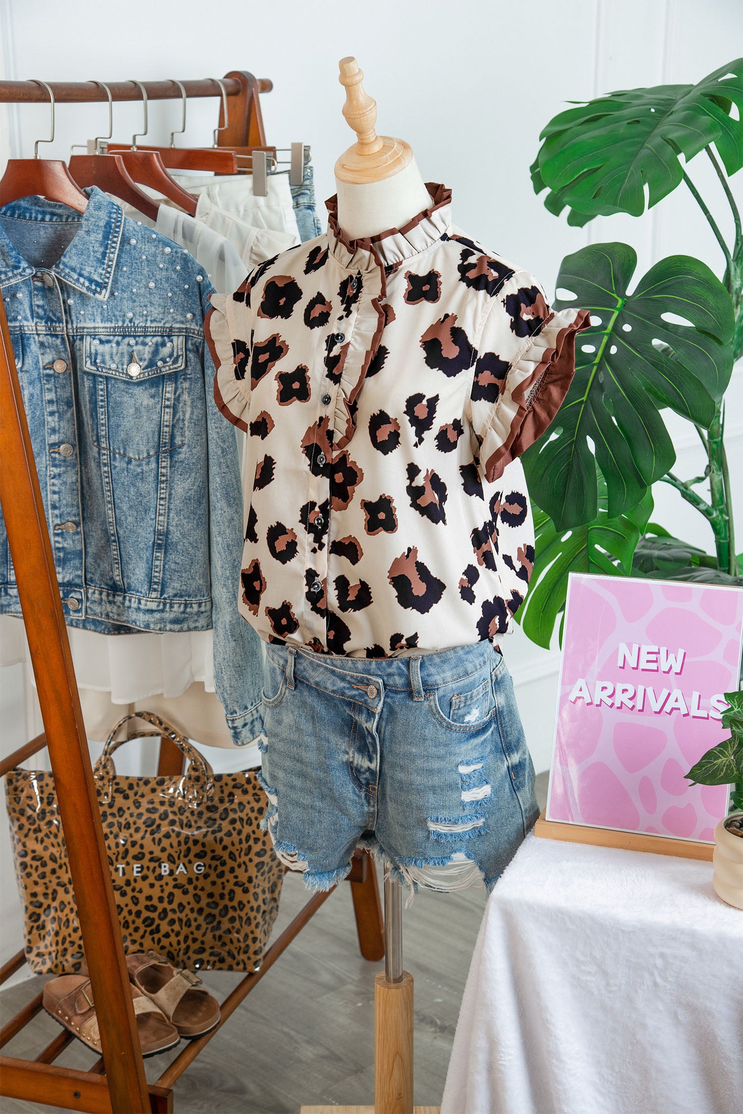 Leopard Print Ruffle Sleeve Blouse — women's everyday blouse | J&H Apparel