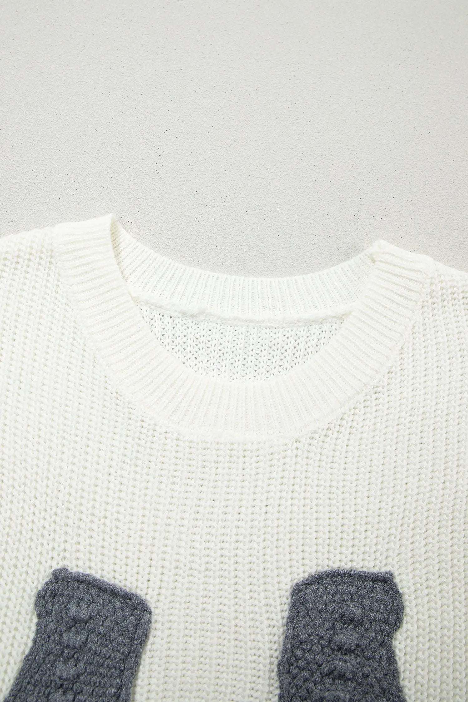 Turquoise Cowgirl Chic crochet horseshoe short sleeve knit sweater with grey applique