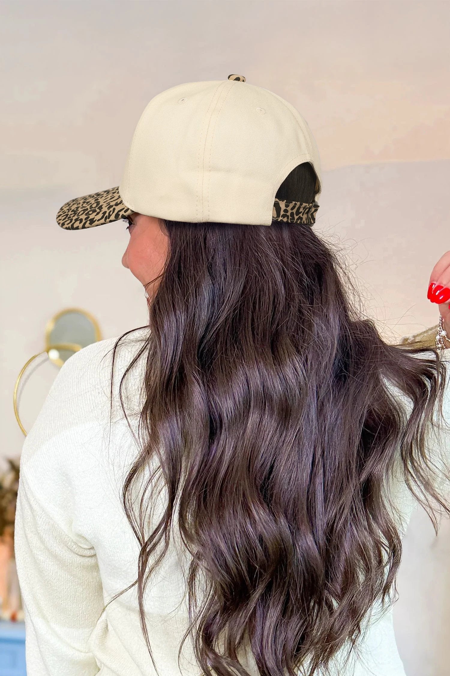 camel texas embroidered leopard contrast baseball cap for women casual everyday outfit