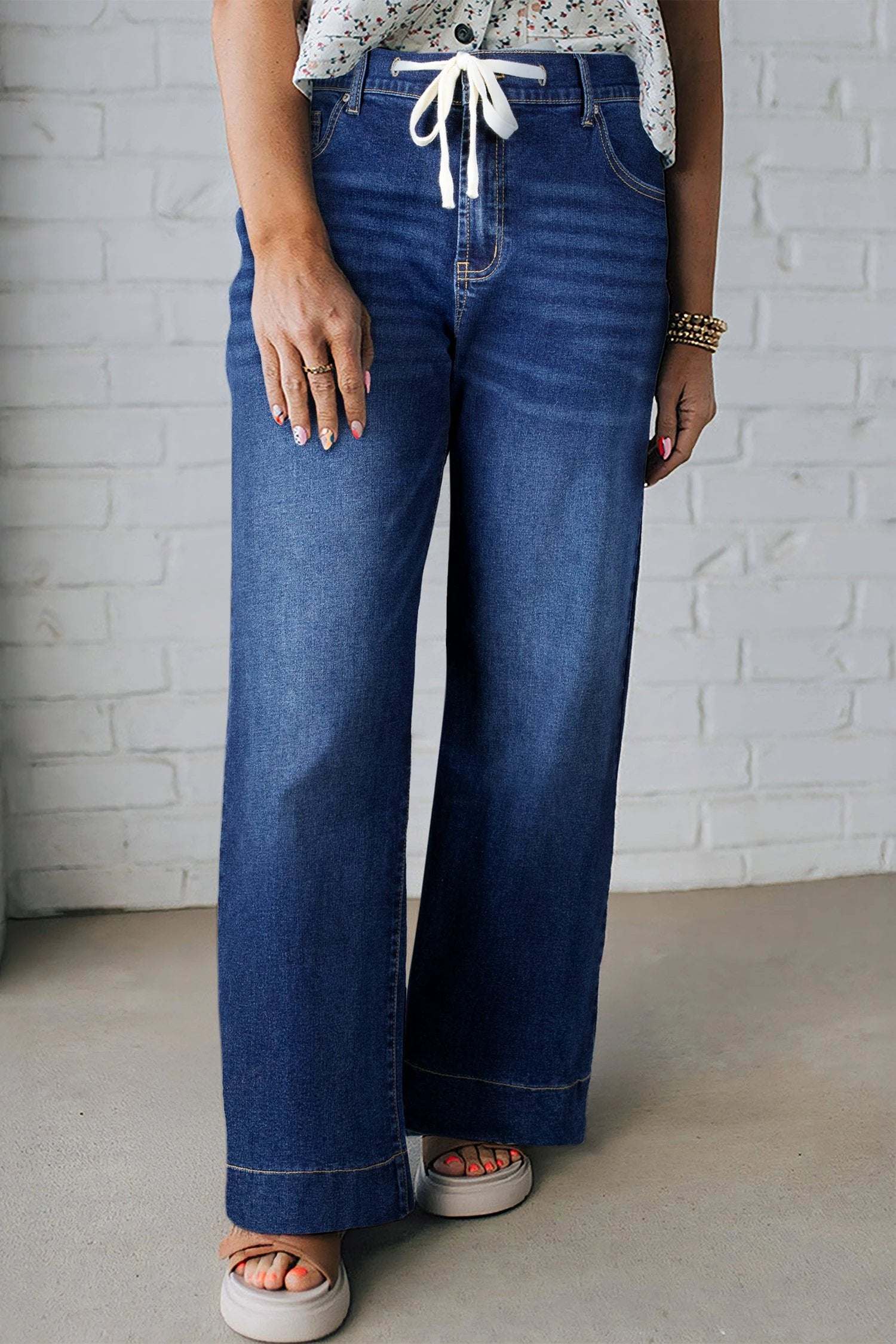 Plus size acid wash lace-up high rise wide leg jeans with Main Character Energy style