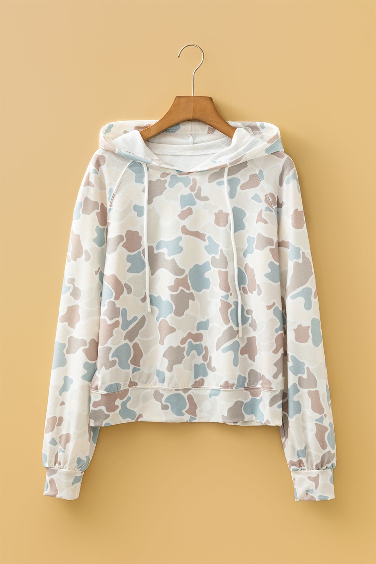 Camouflage Print Relaxed Drawstring Hoodie