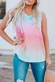 Multicolor ombre tank top with pastel pink, purple, and mint gradient and relaxed fit