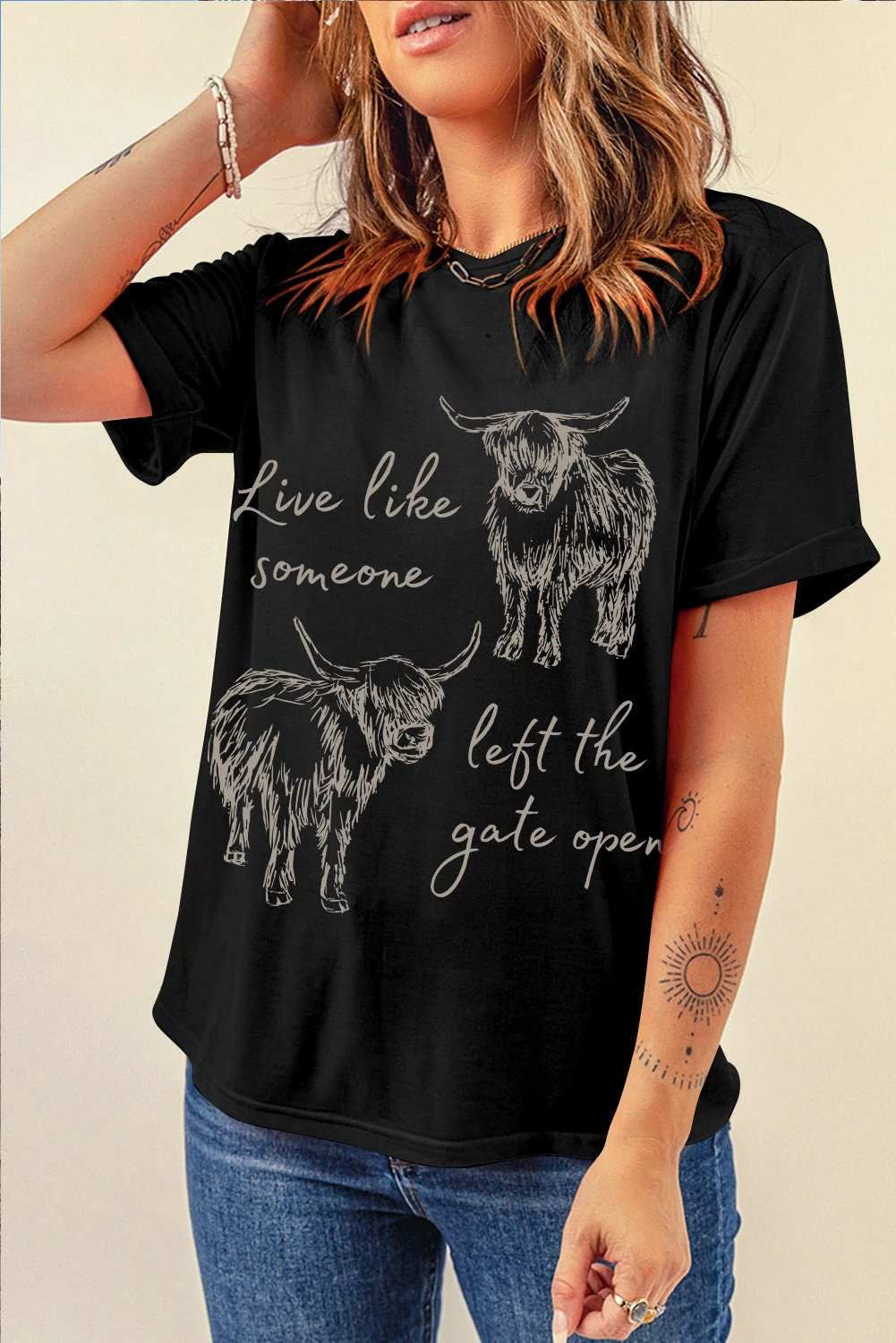 Western Graphic Tee with round neck cowgirl-inspired casual western top