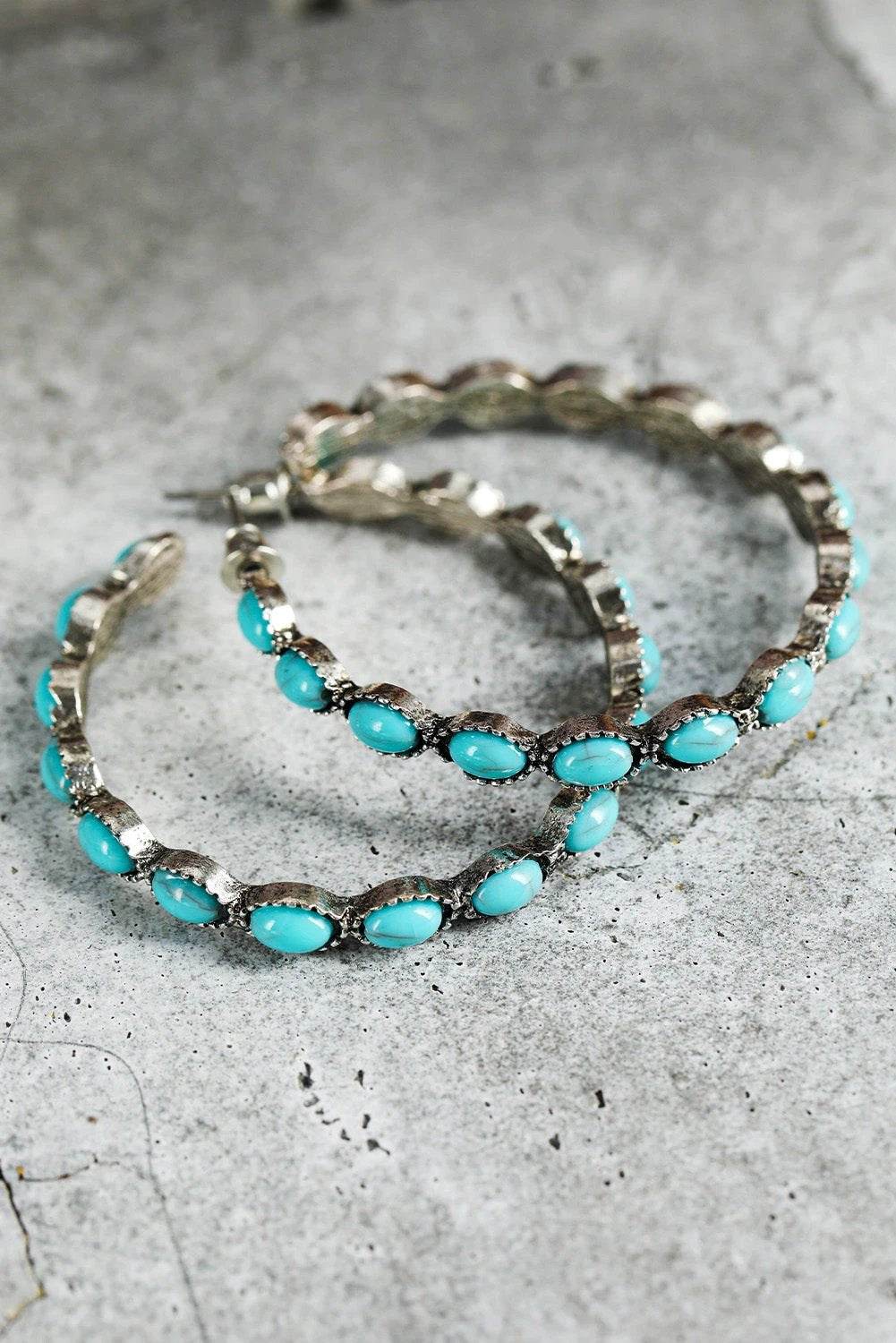 sky blue gem inlay retro c-shape earrings for women casual everyday outfit