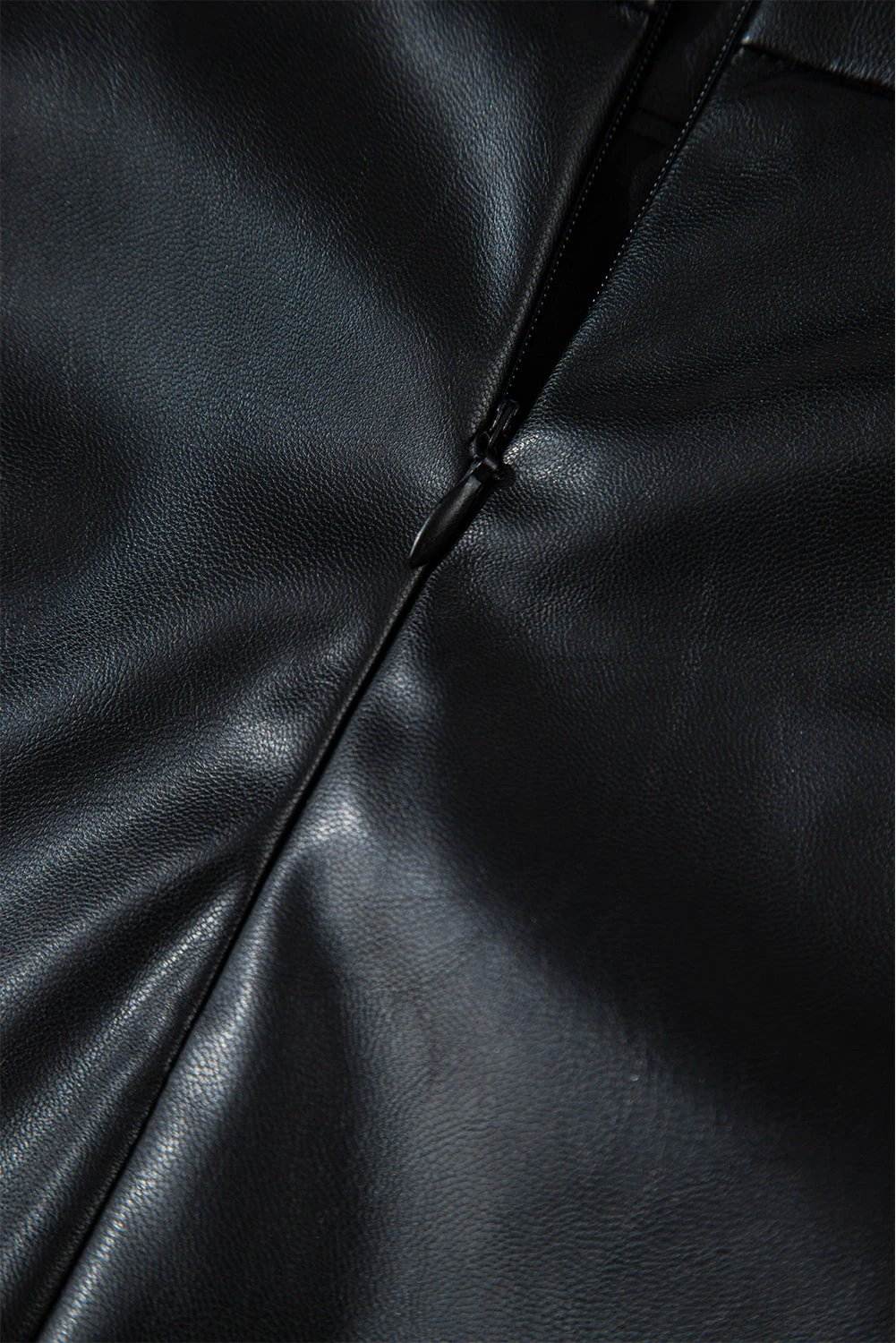 black pu leather side slits slim fit high waist mini skirt for women casual everyday outfit