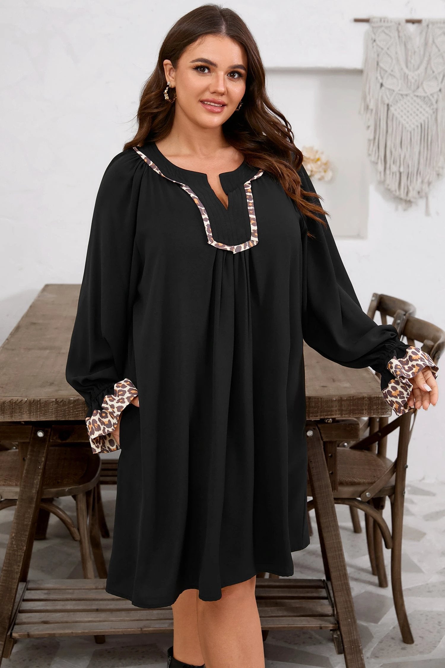 plus size leopard trim dress