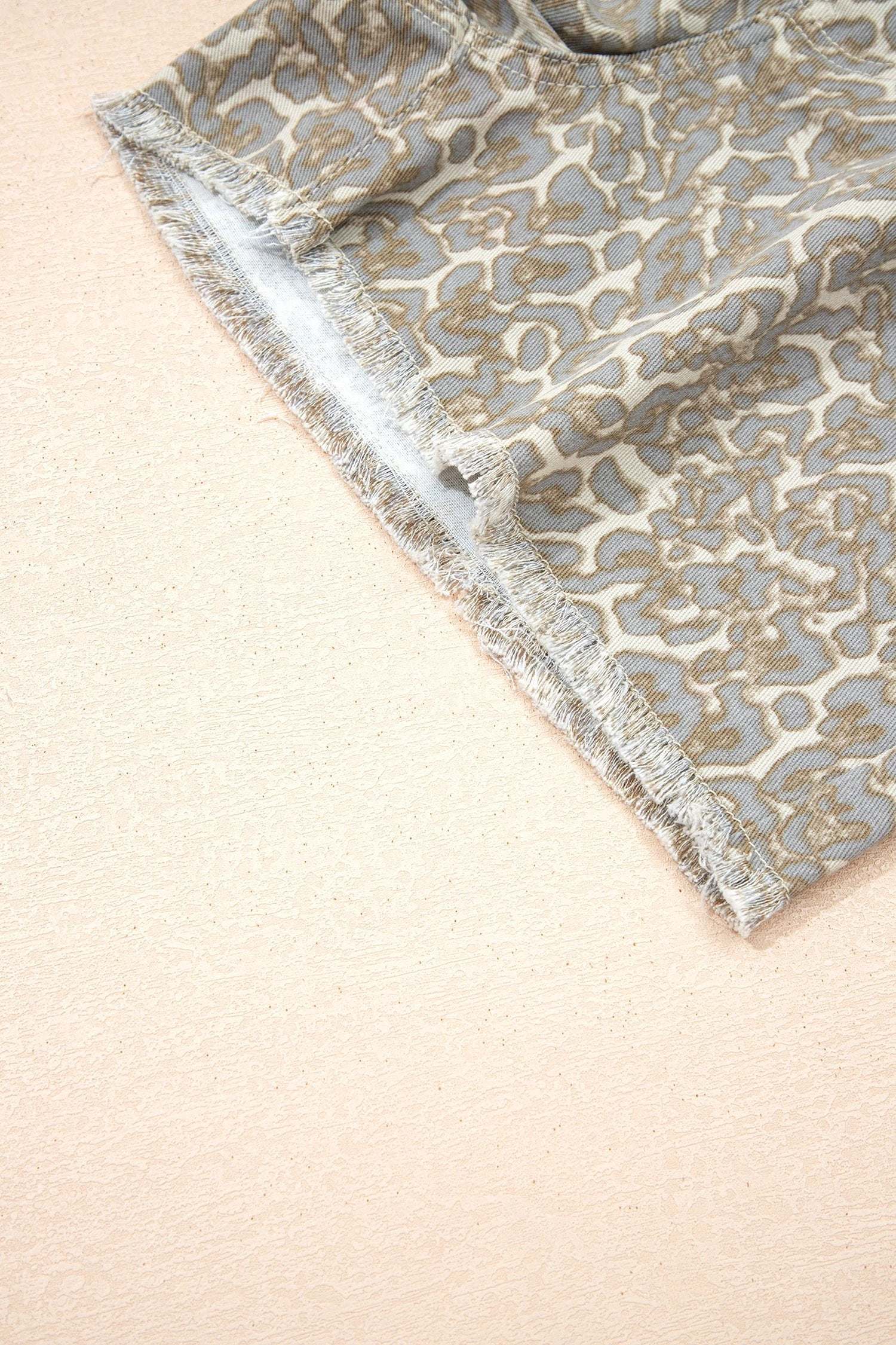 Dear-Lover Dropshipping Khaki Raw Edge Leopard Print Denim Shorts - Denim Shorts Bottoms/Denim Shorts
