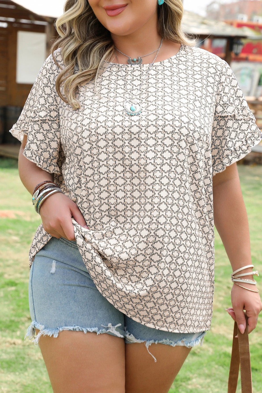 plus size geometric print blouse