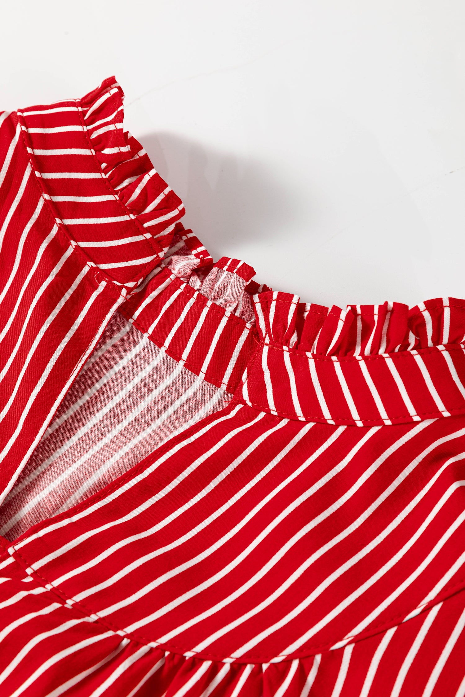 Stripe Ruffled Short Puff Sleeve Button Front Blouse — women's everyday bottoms | J&H Apparel