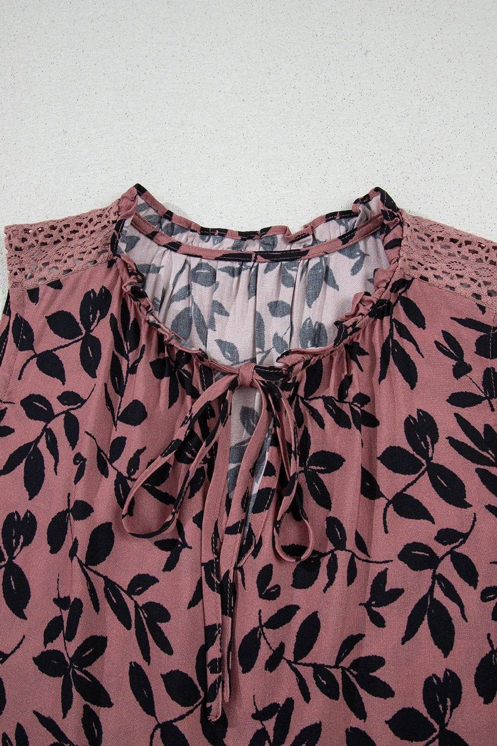 Leaf Print Lace-Up Tank Top