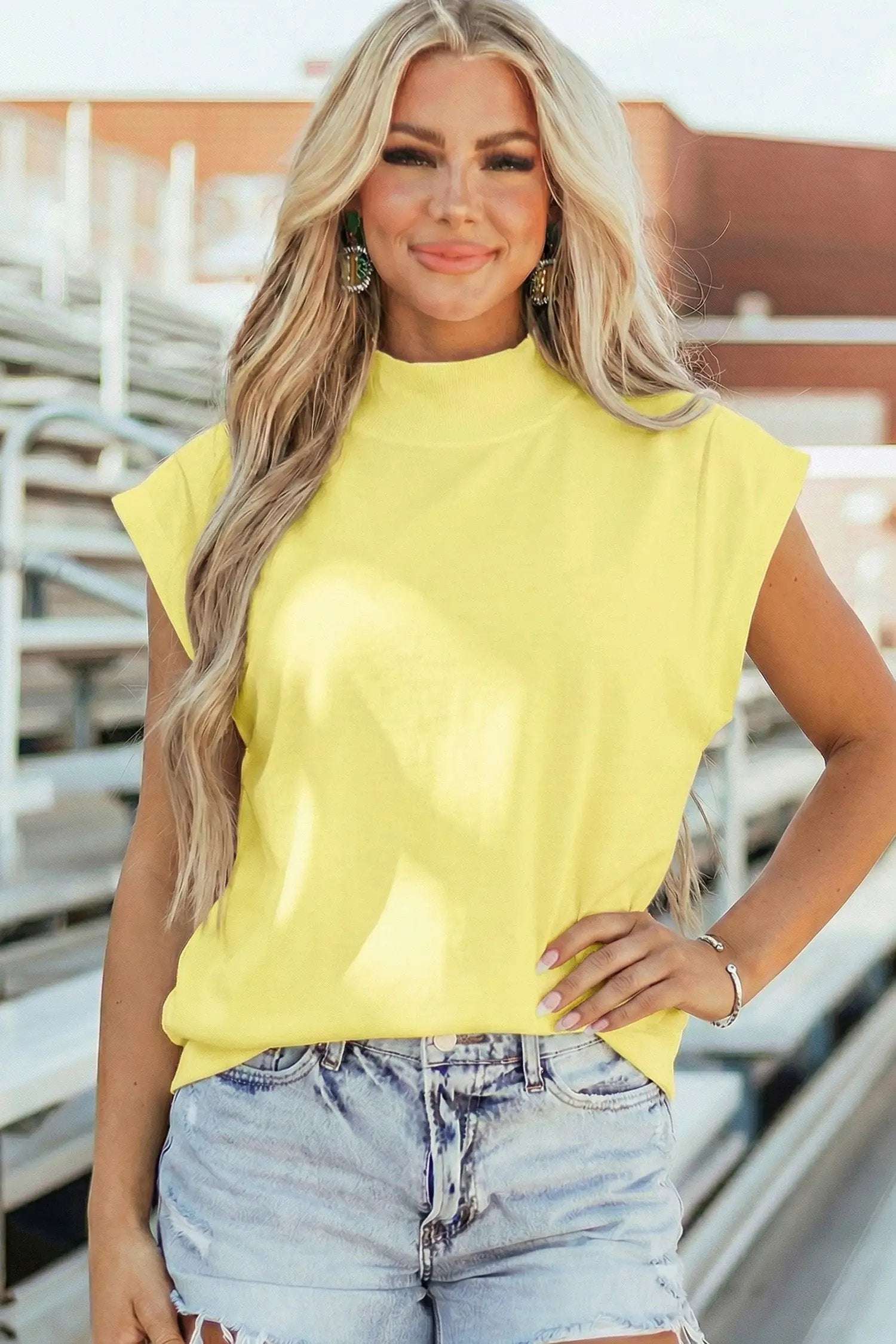 Dear-Lover Dropshipping Everyday Chic | High Neck Cap Sleeve Top Relaxed Fit Blouse - Blouses Tops/Tops & Tees