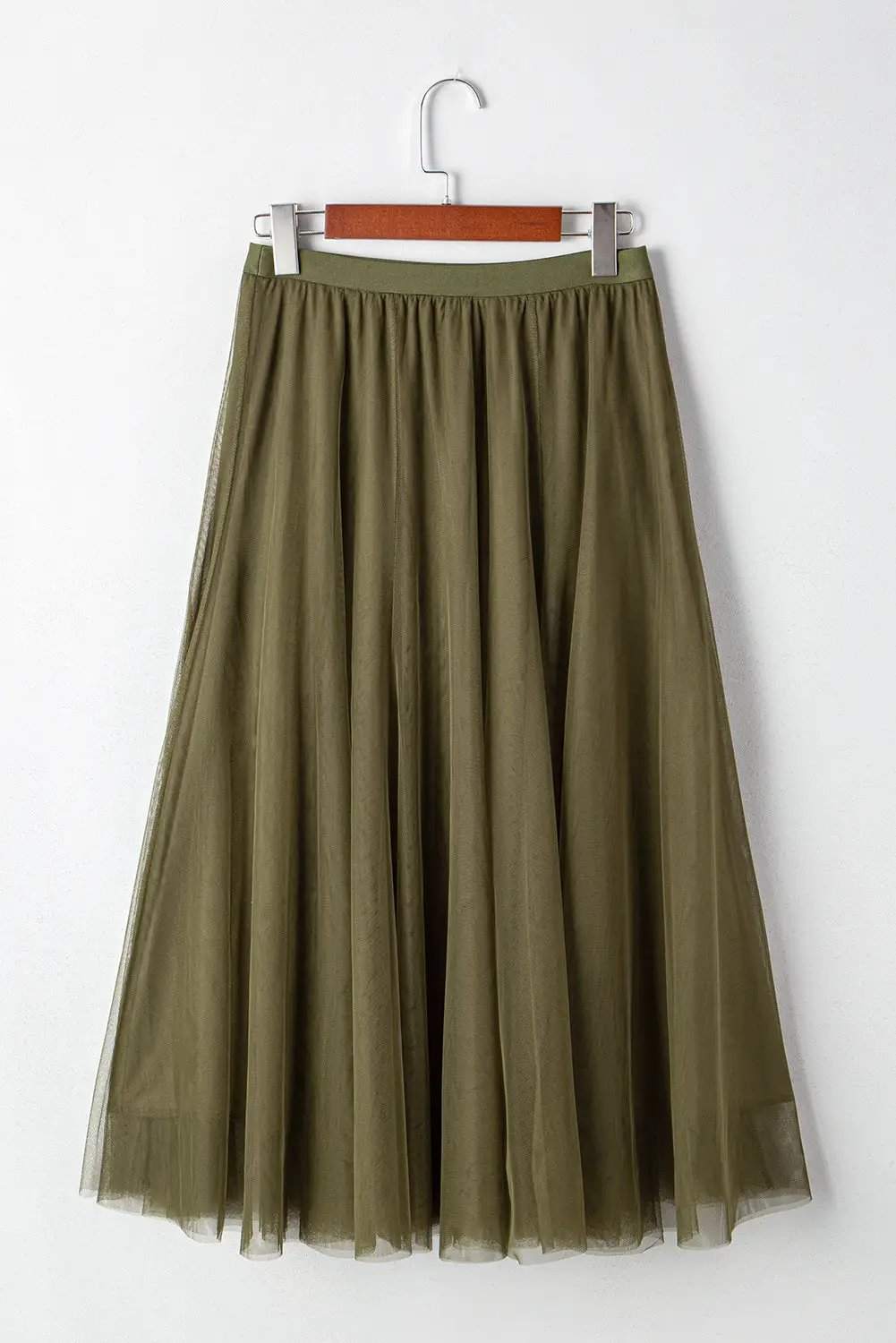 Dear-Lover Dropshipping Apricot Tulle Mesh Overlay Flared Midi Skirt - Skirts Bottoms/Skirts & Petticoat