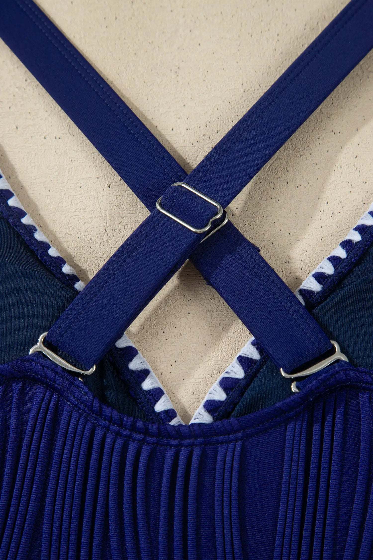 J&H Apparel Dark Blue Shell Stitched Trim V Neck Textured Mix and Match High Waist Bikinis - Classic Bikinis Swimwear/Bikinis