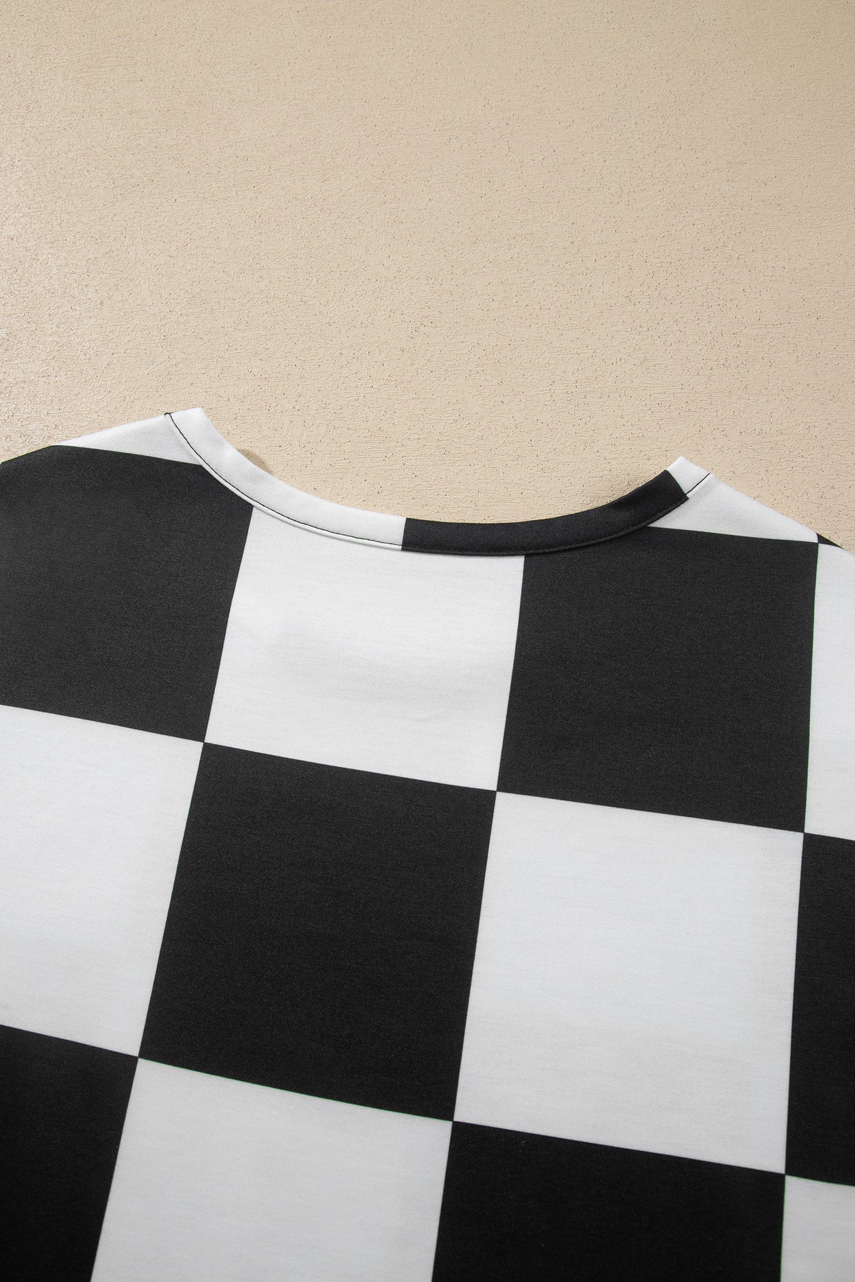 Checkerboard Plaid Long Sleeve Solid Color Shorts Two-Piece Set