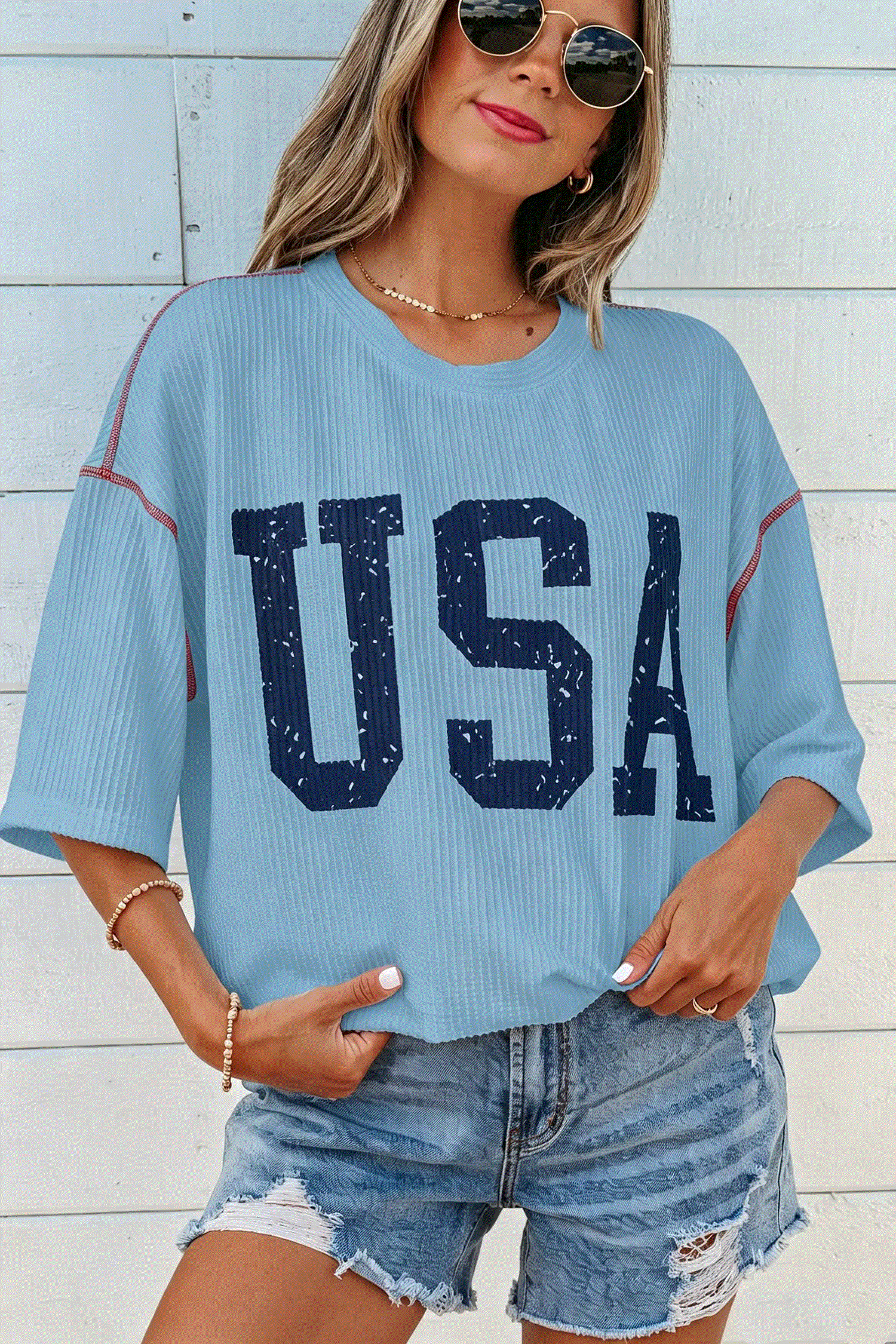 Oversized USA Graphic Ribbed Tee