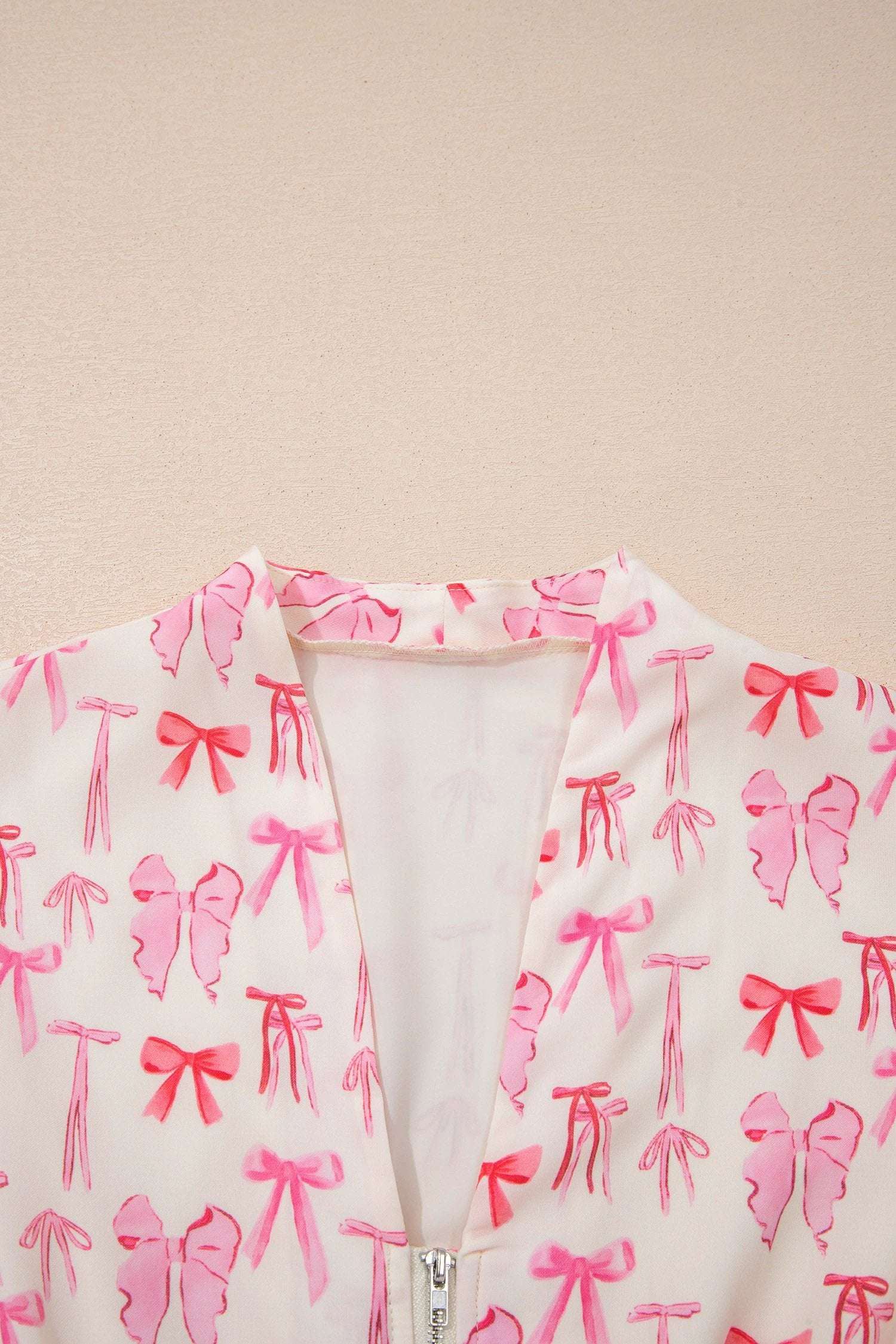 pink full zip cinched waist sleeveless bow mini dress for women casual everyday outfit