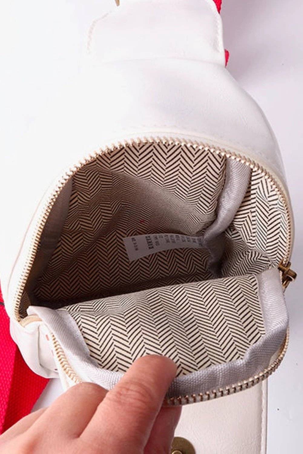 racing red balls pattern pu leather zipped sling bag for women casual everyday outfit