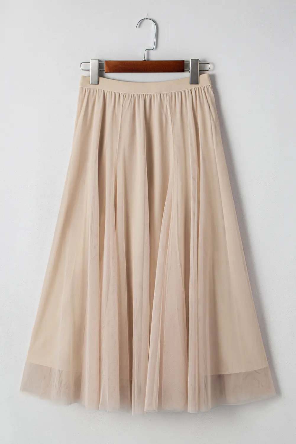 Dear-Lover Dropshipping Apricot Tulle Mesh Overlay Flared Midi Skirt - Bottoms/Skirts & Petticoat