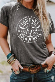 Heather-gray western steer head graphic tee with relaxed fit and crew neckline displaying main character energy.