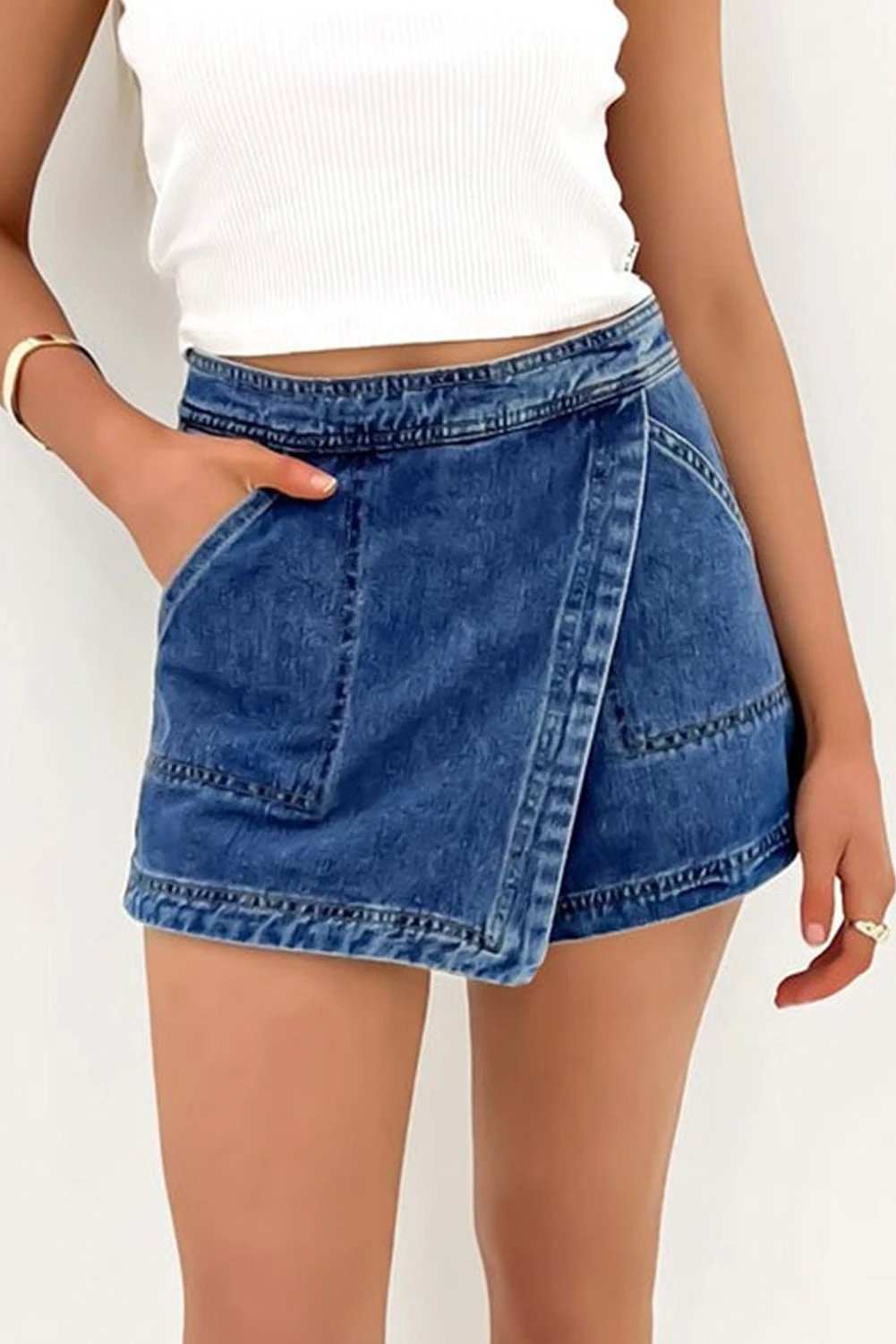 Mini Denim Skort faux-wrapped Cool Mom Energy denim skort
