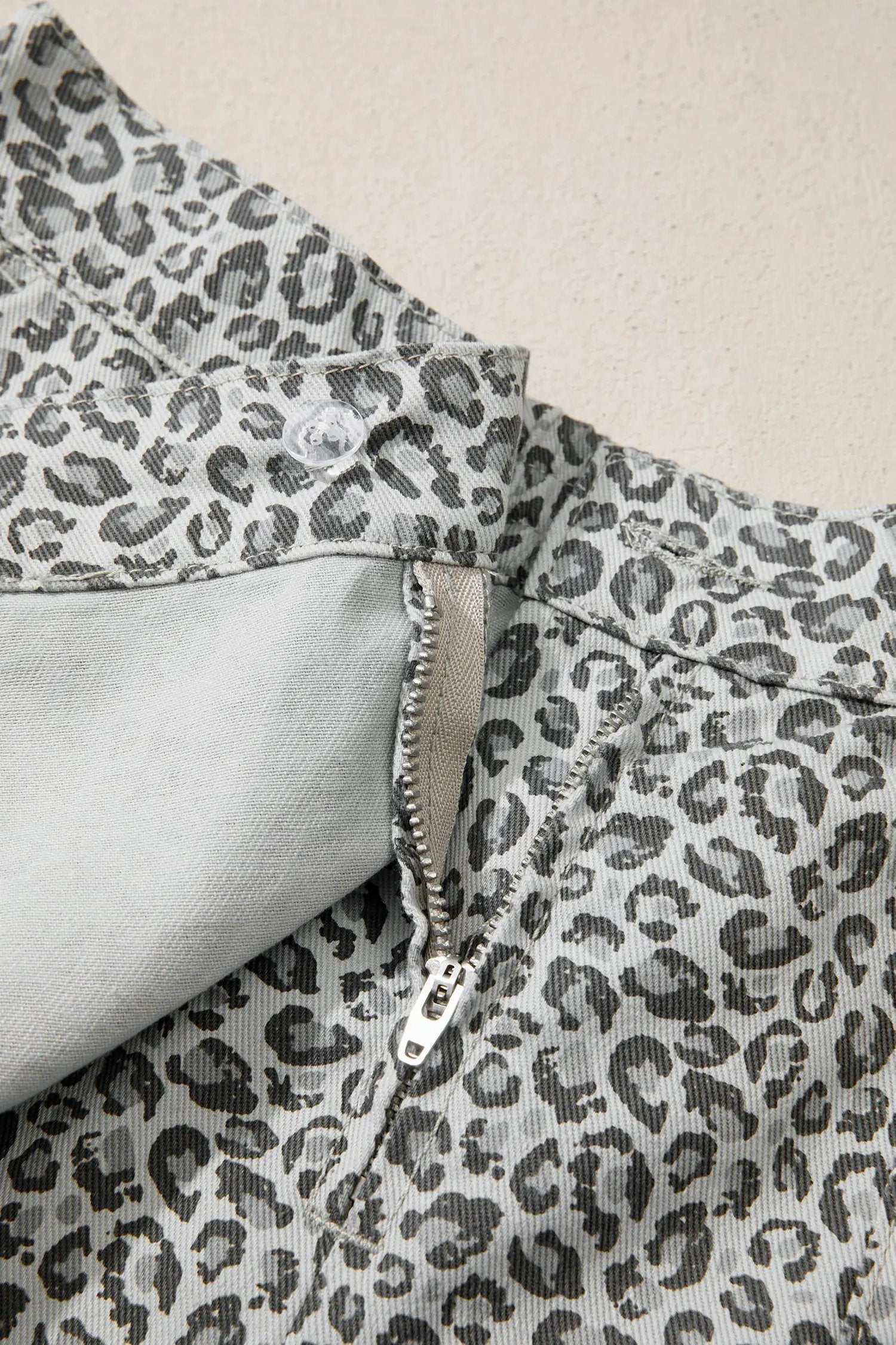 Leopard Print Denim Shorts with wrap front casual denim style