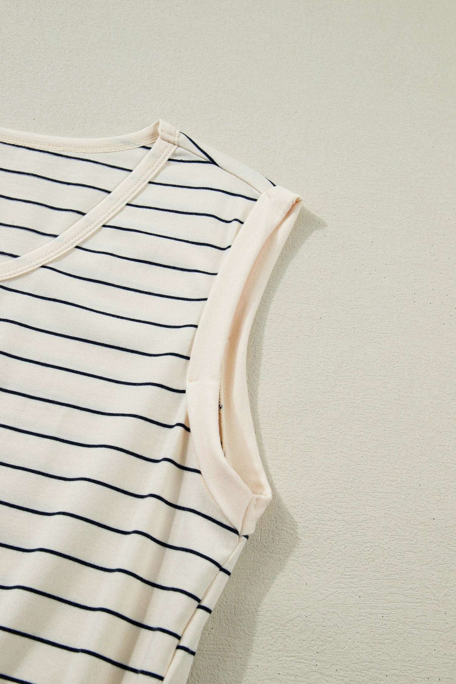 beige stripe drawstring tunic tank mini dress with pockets for women casual everyday outfit