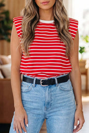Stripe Ribbed Round Neck Trim Loose Tank Top — women's everyday top | J&H Apparel