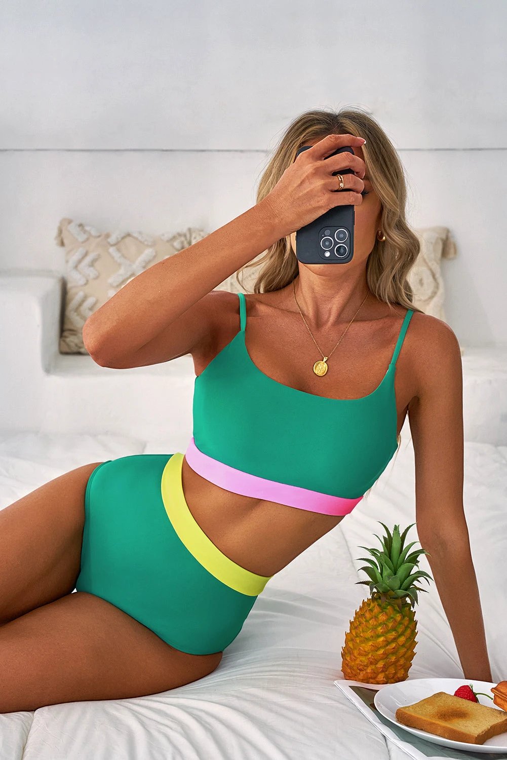 colorblock high waisted bikini