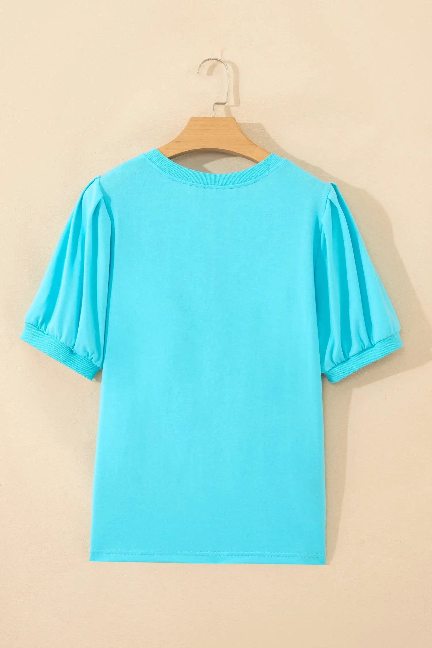 Dear-Lover Dropshipping Mint Green Solid Color V Neck Short Puff Sleeve Blouse - Blouses Tops/Blouses & Shirts