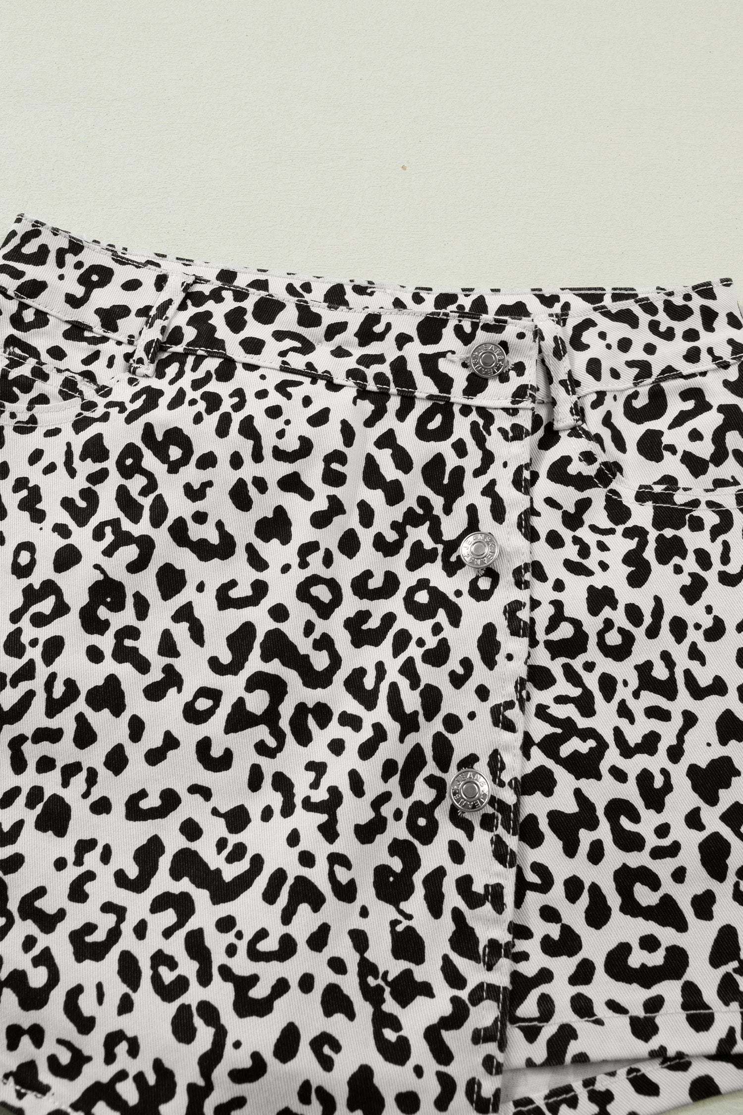 brown leopard print button overlap denim shorts for women casual everyday outfit